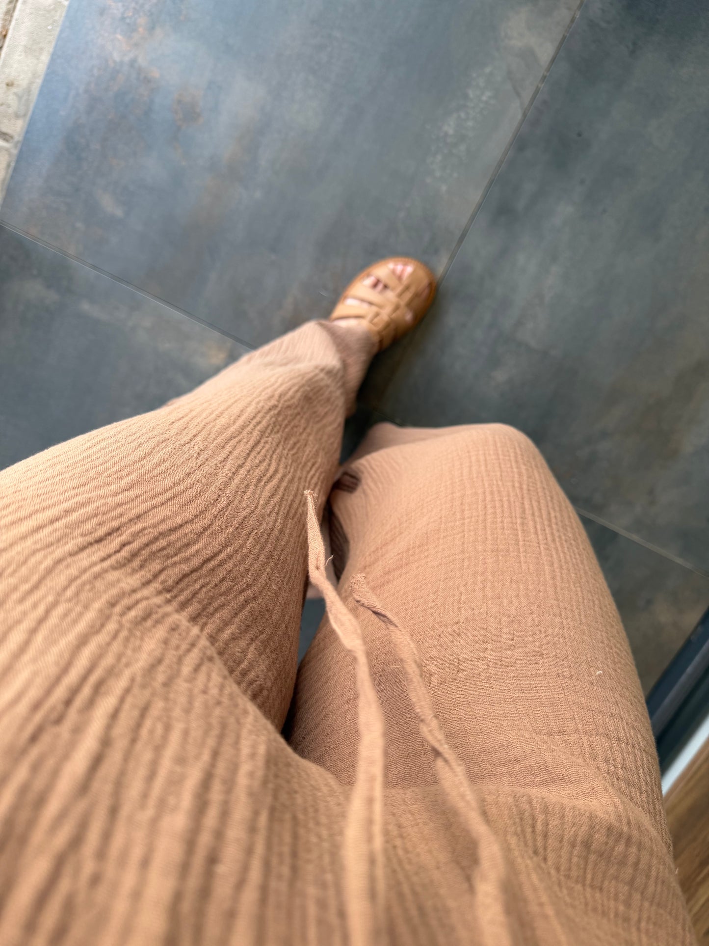 Kahve Müslin Pantolon & Atlet Kombin