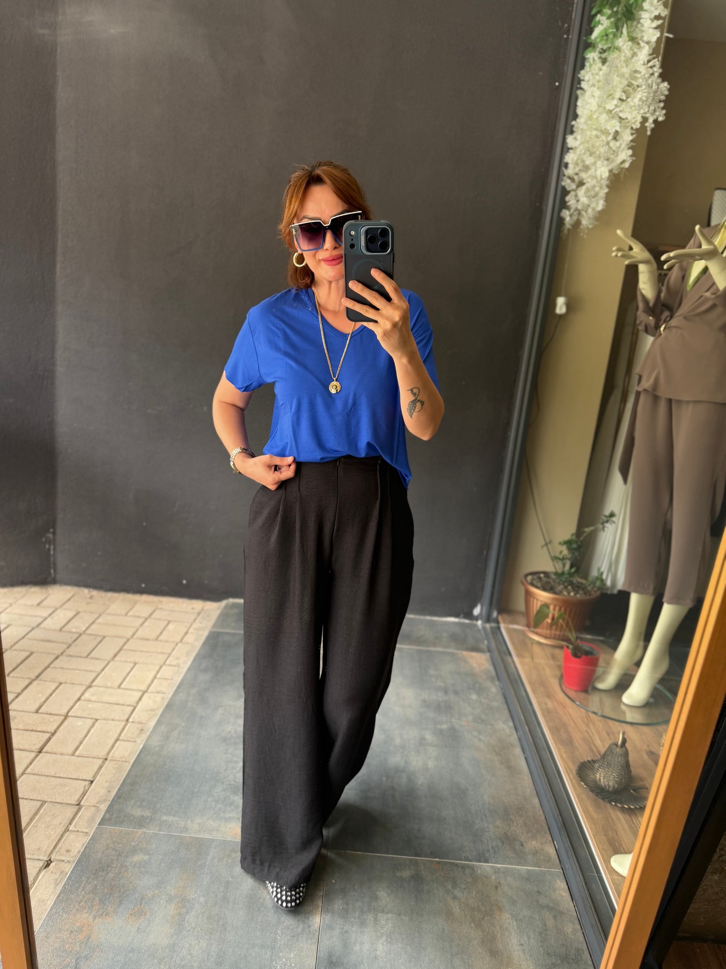 Siyah Palazzo Pantolon /T-Shirt Takım
