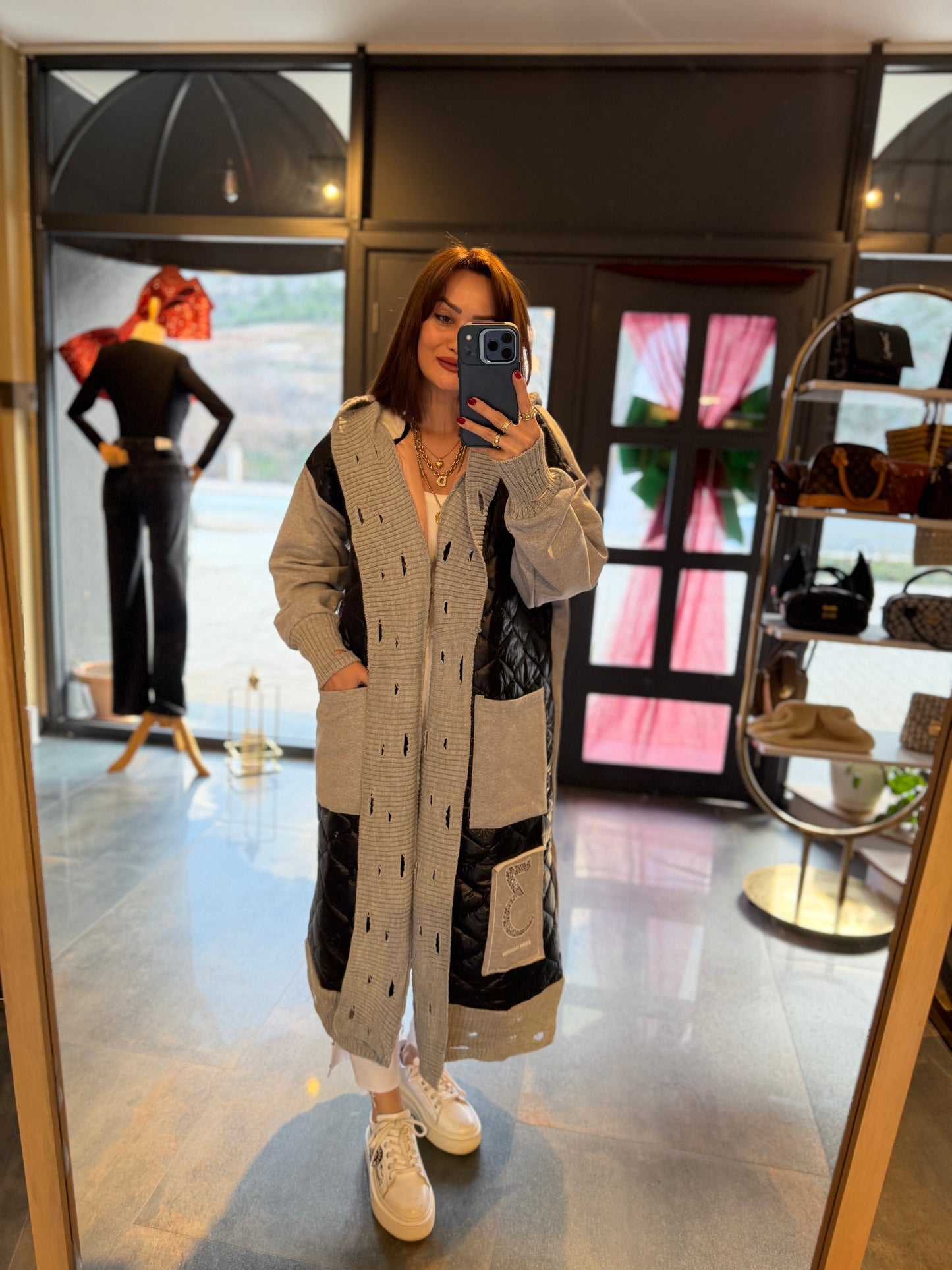 Linen Siyah Capitone Detay Hırka