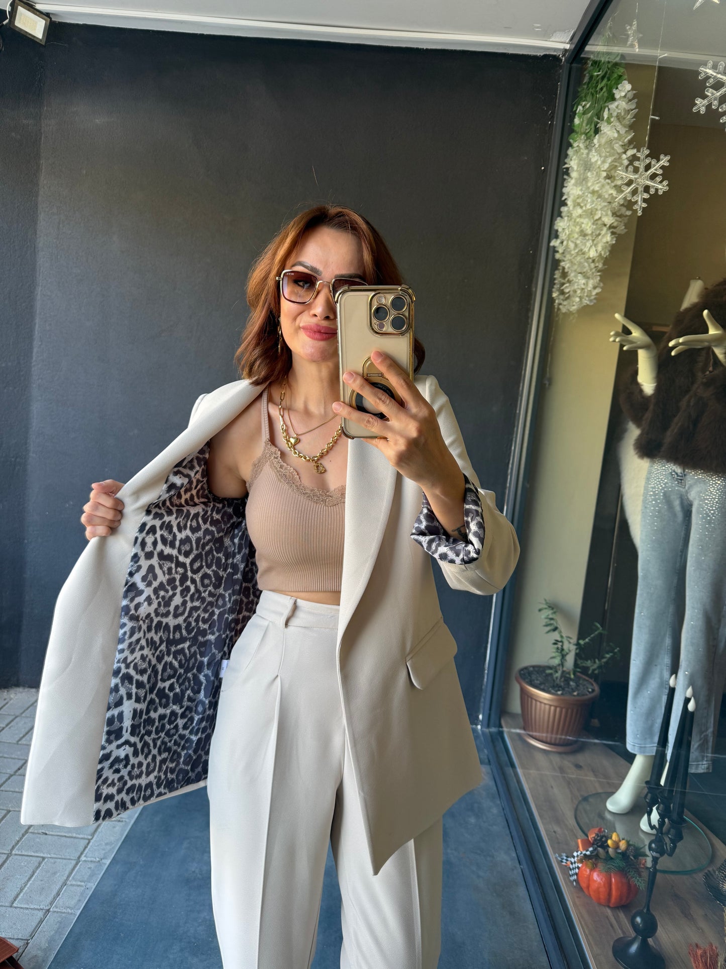 Melanj Bej Ceket & Pantolon Takım