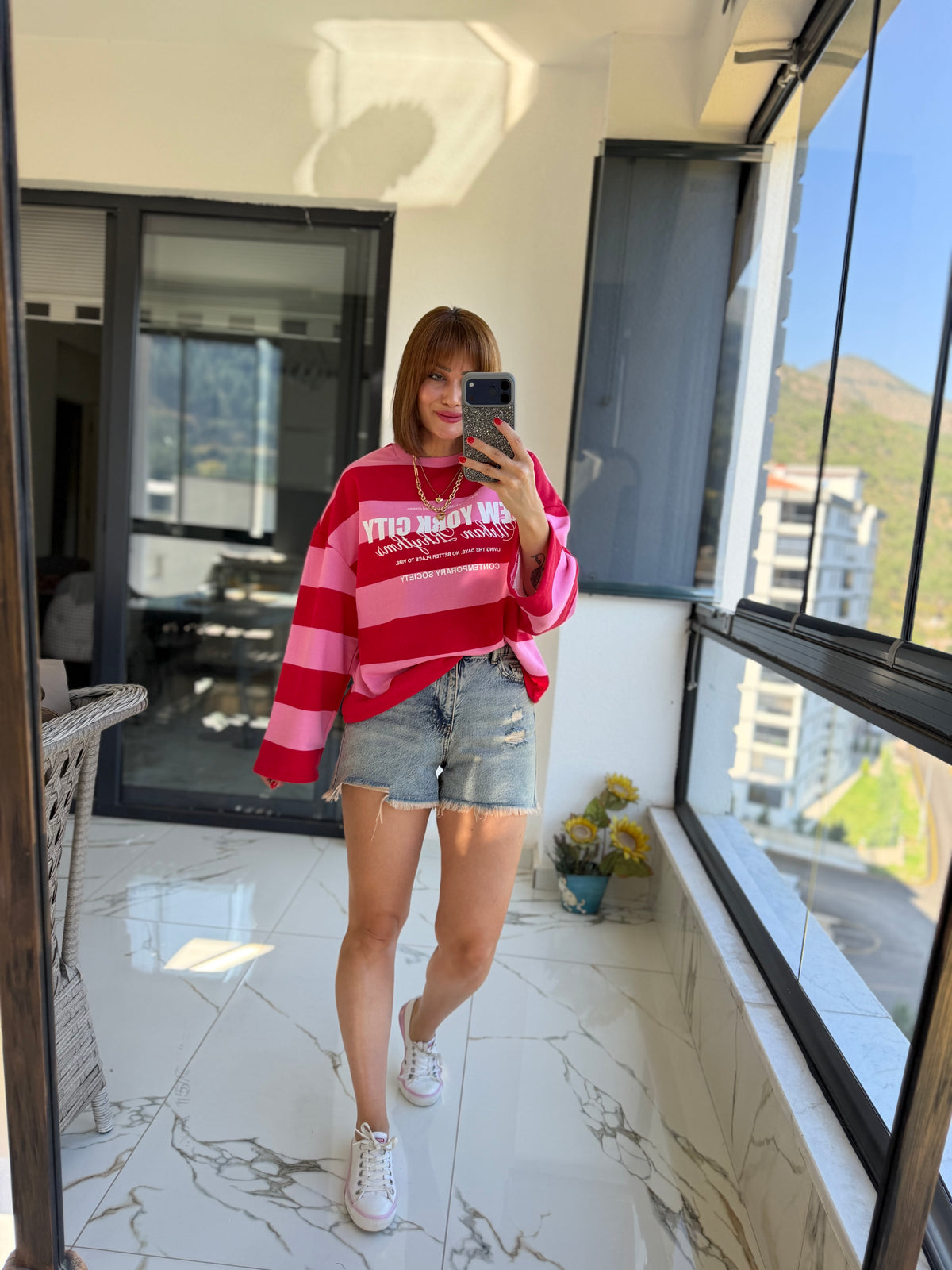 Firesh Pembe Çizgili Basic Sweat