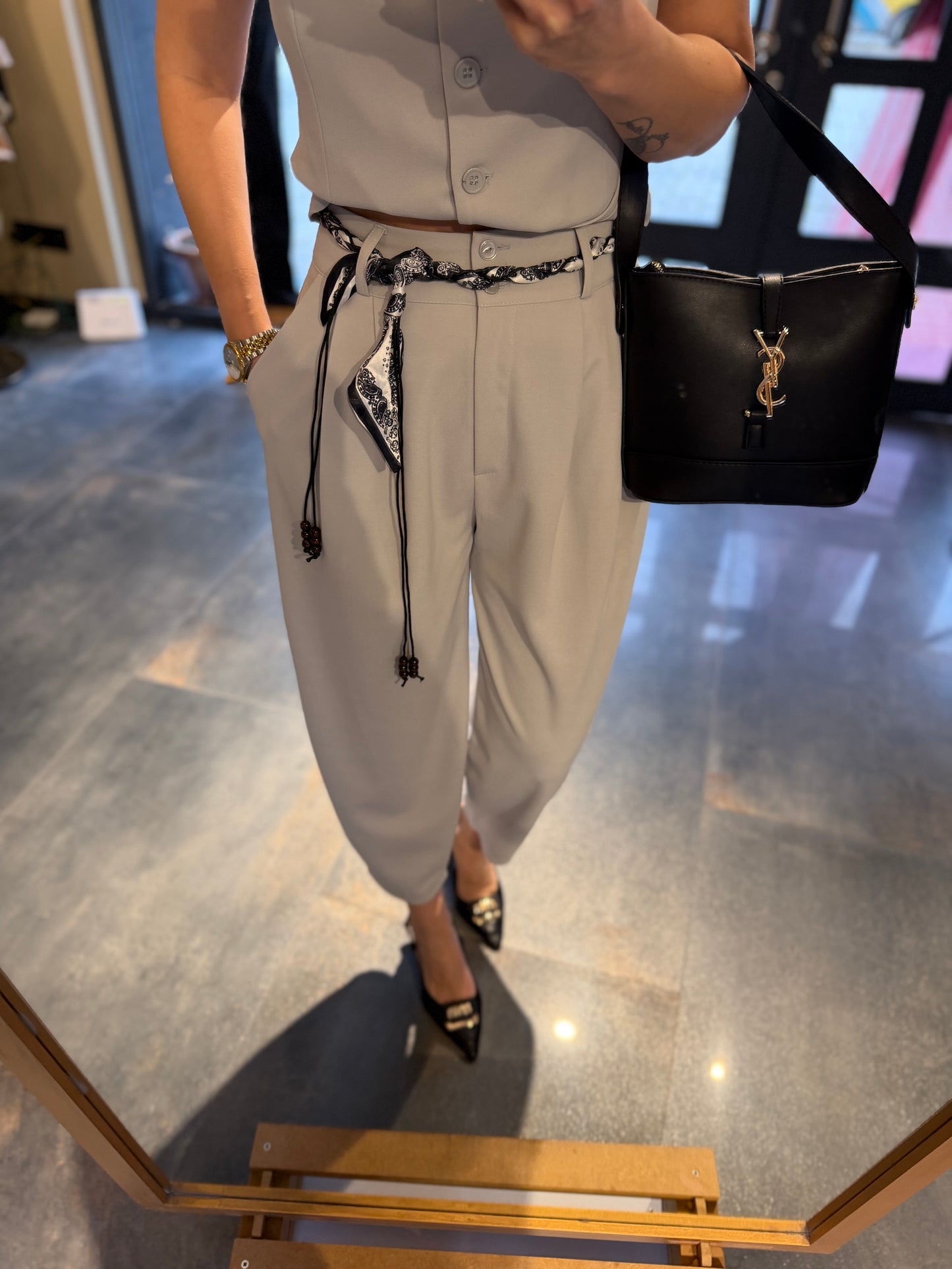 Casual Gri Harem Yelekli Takım