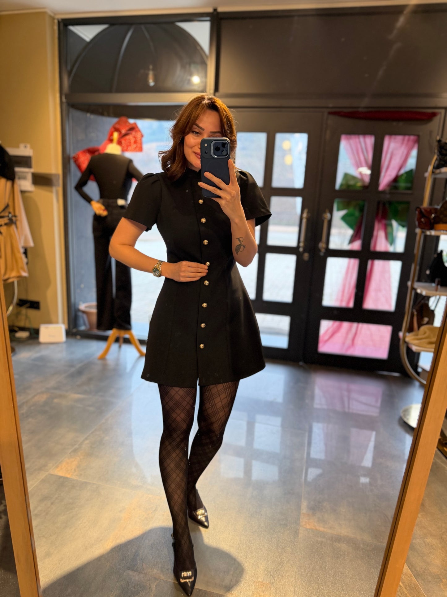 Mosss Siyah / Gold Düğmeli Elbise