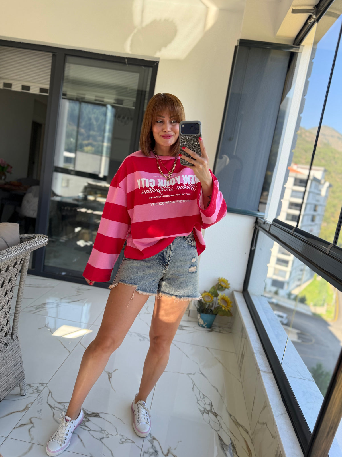 Firesh Pembe Çizgili Basic Sweat