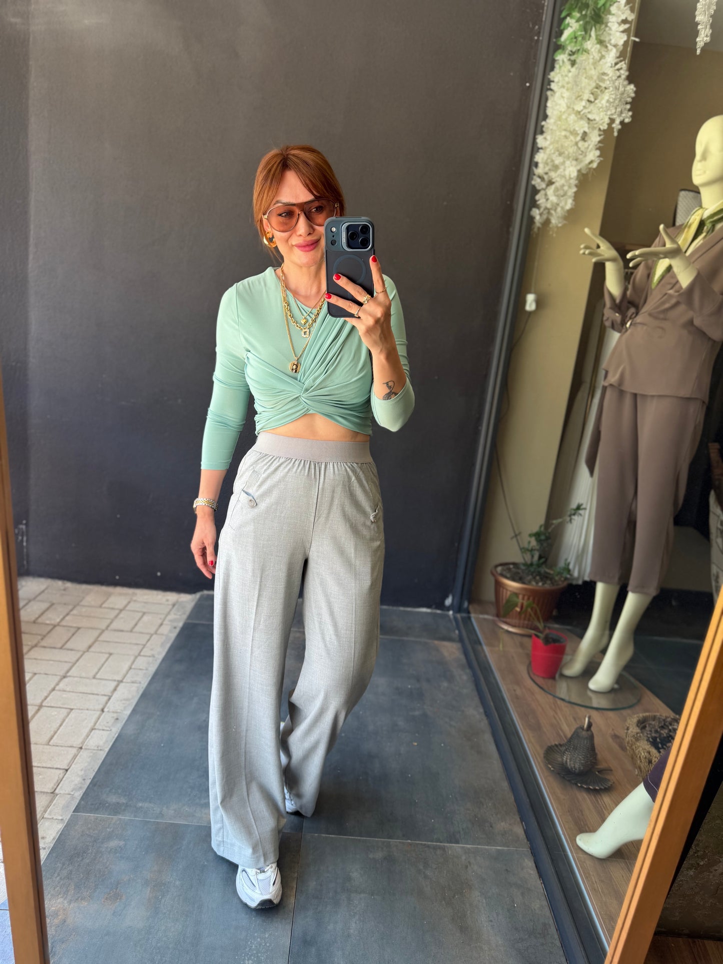 Mint Crop & Pantolon Takım