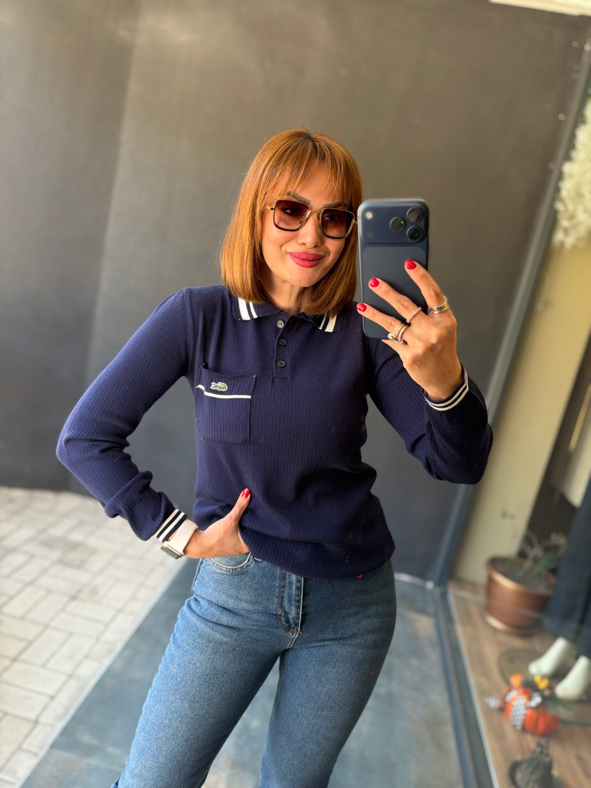 Ace Lacivert Premium Pola Yaka Fitilli Triko Bluz