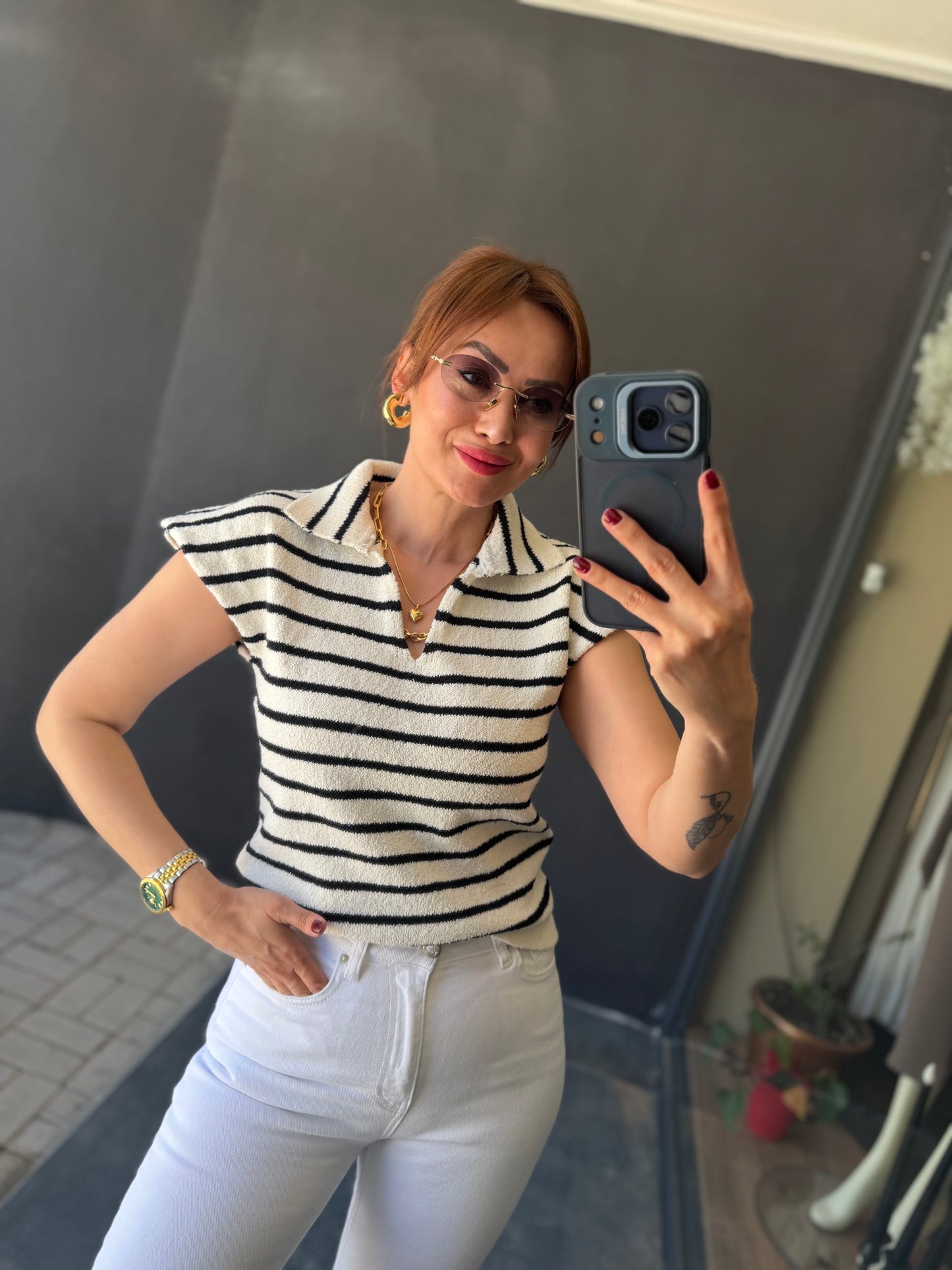 Virage Siyah Çizgili Triko Bluz
