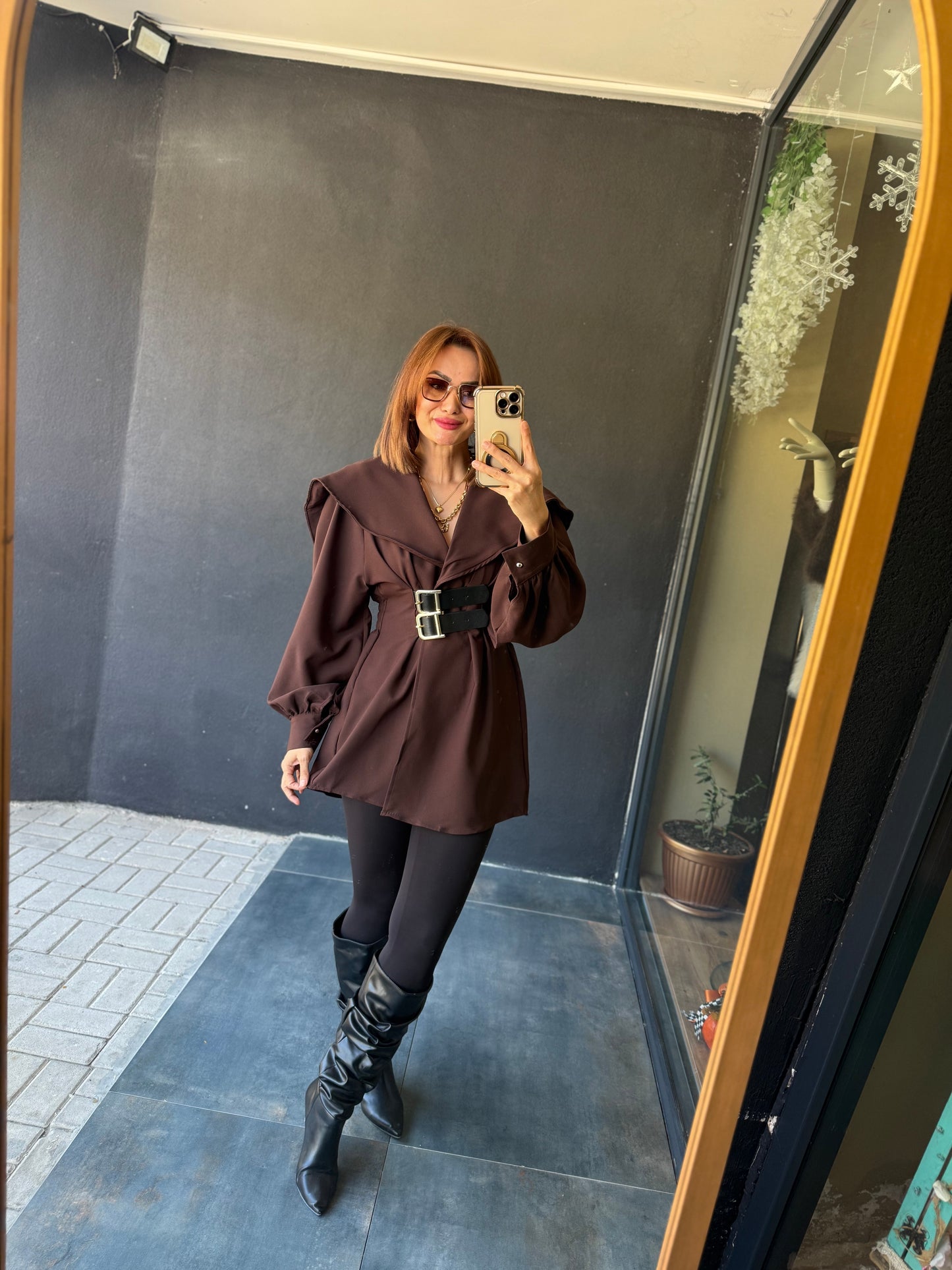 Şamda Kahve Şal Yaka Ceket