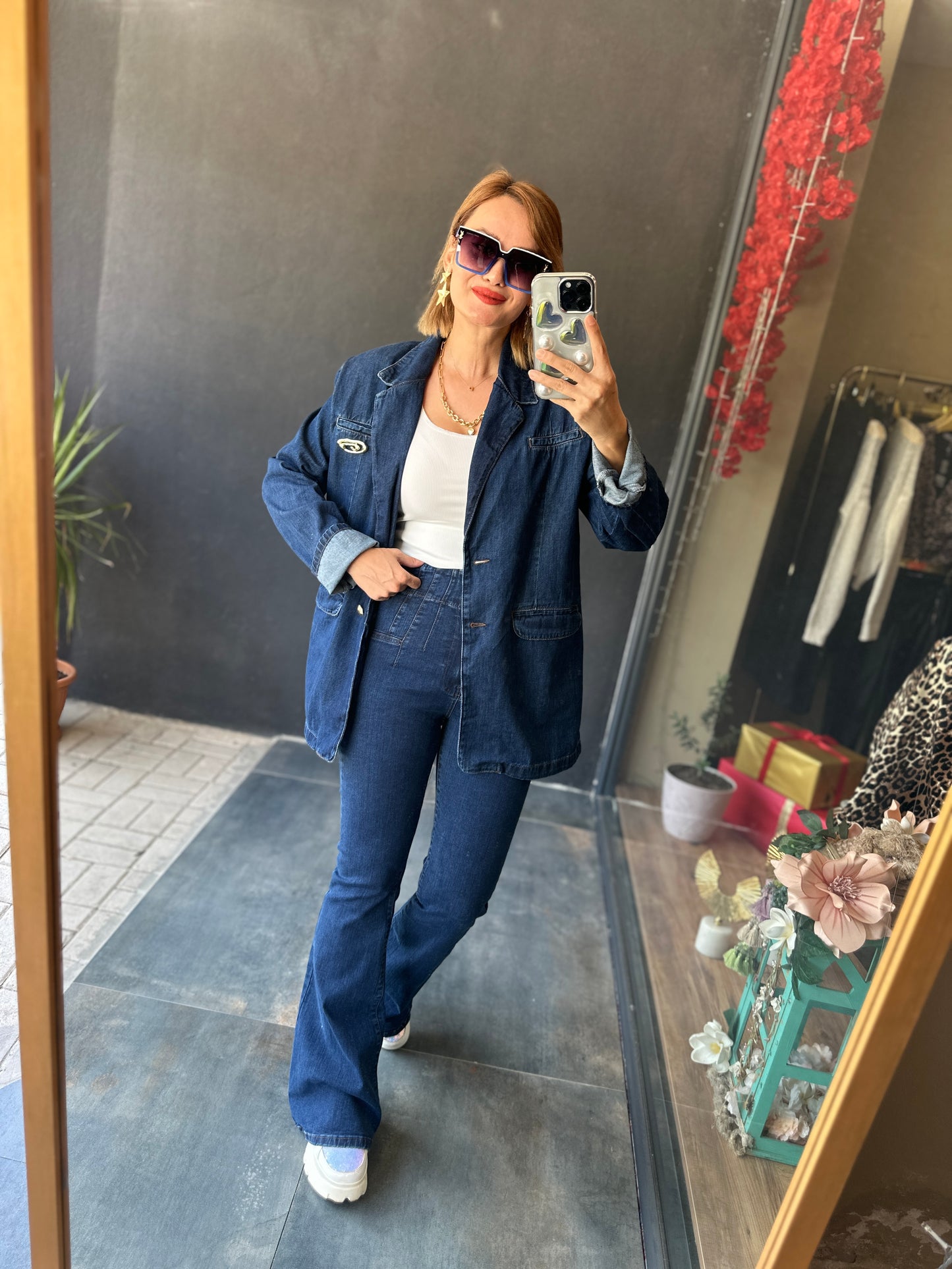 Riva Broşlu Blazer Jean Takım