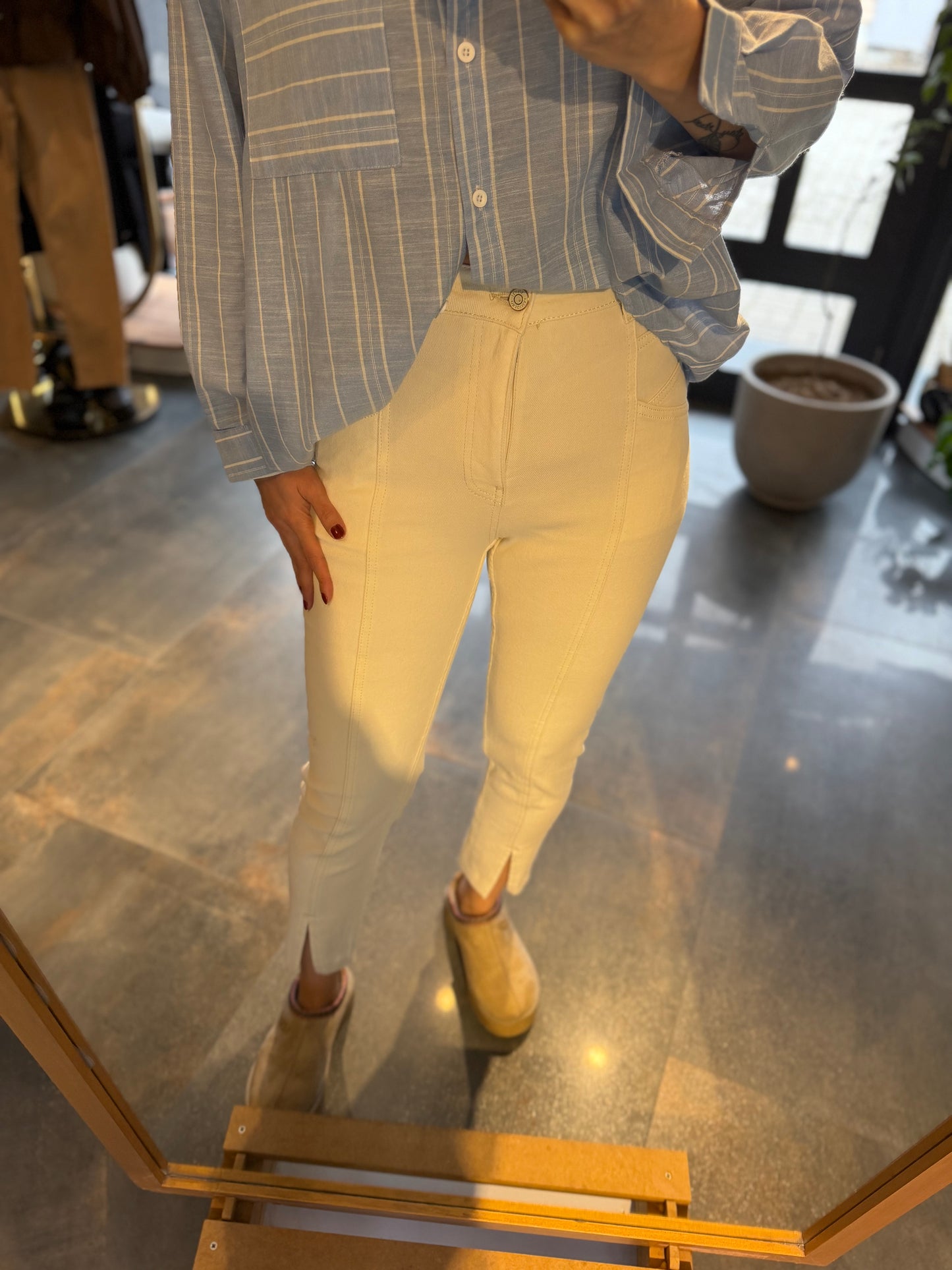 Xlove Önden Şeritli Bej Jean