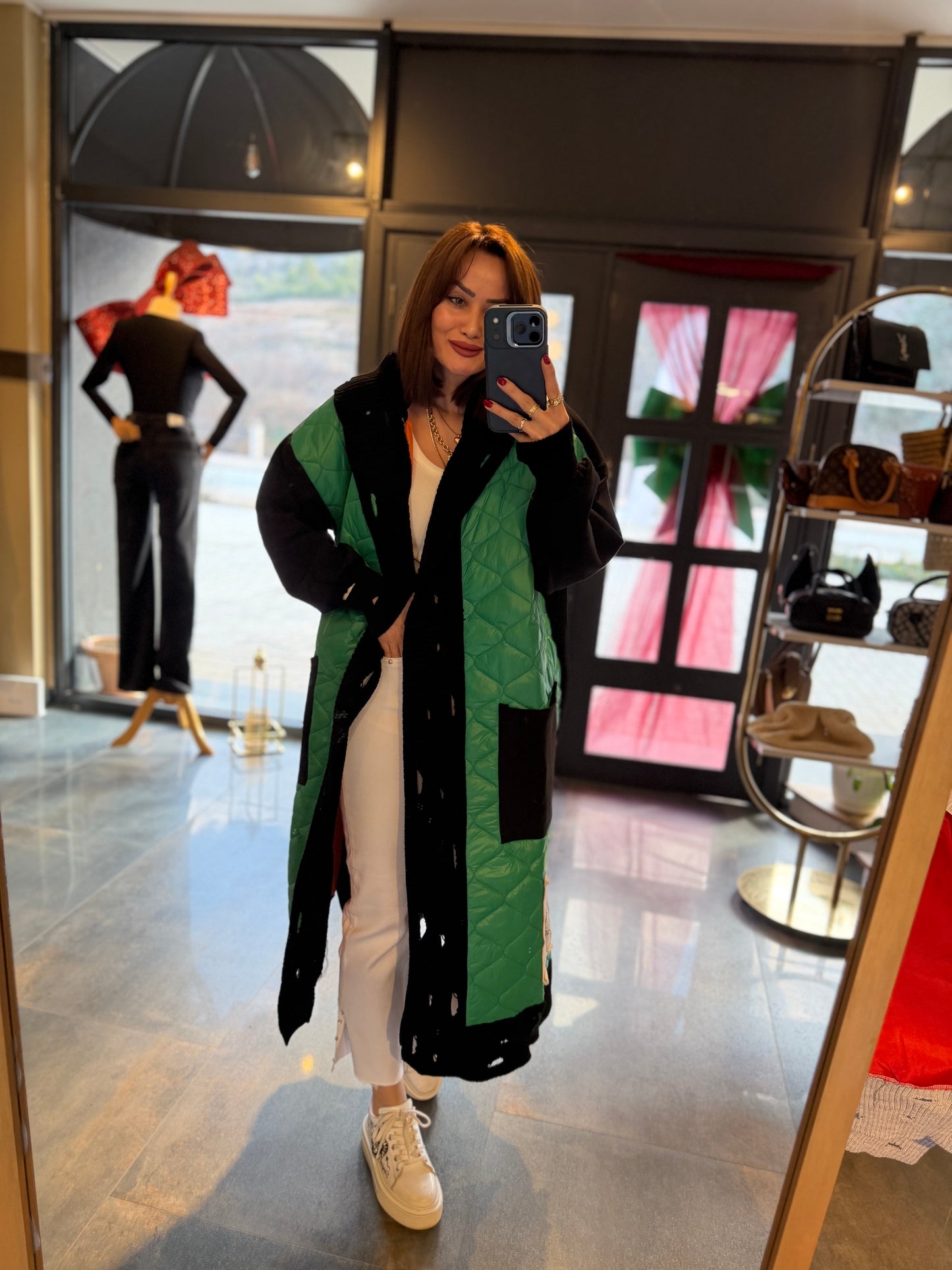 Linen Yeşil Capitone Detay Hırka