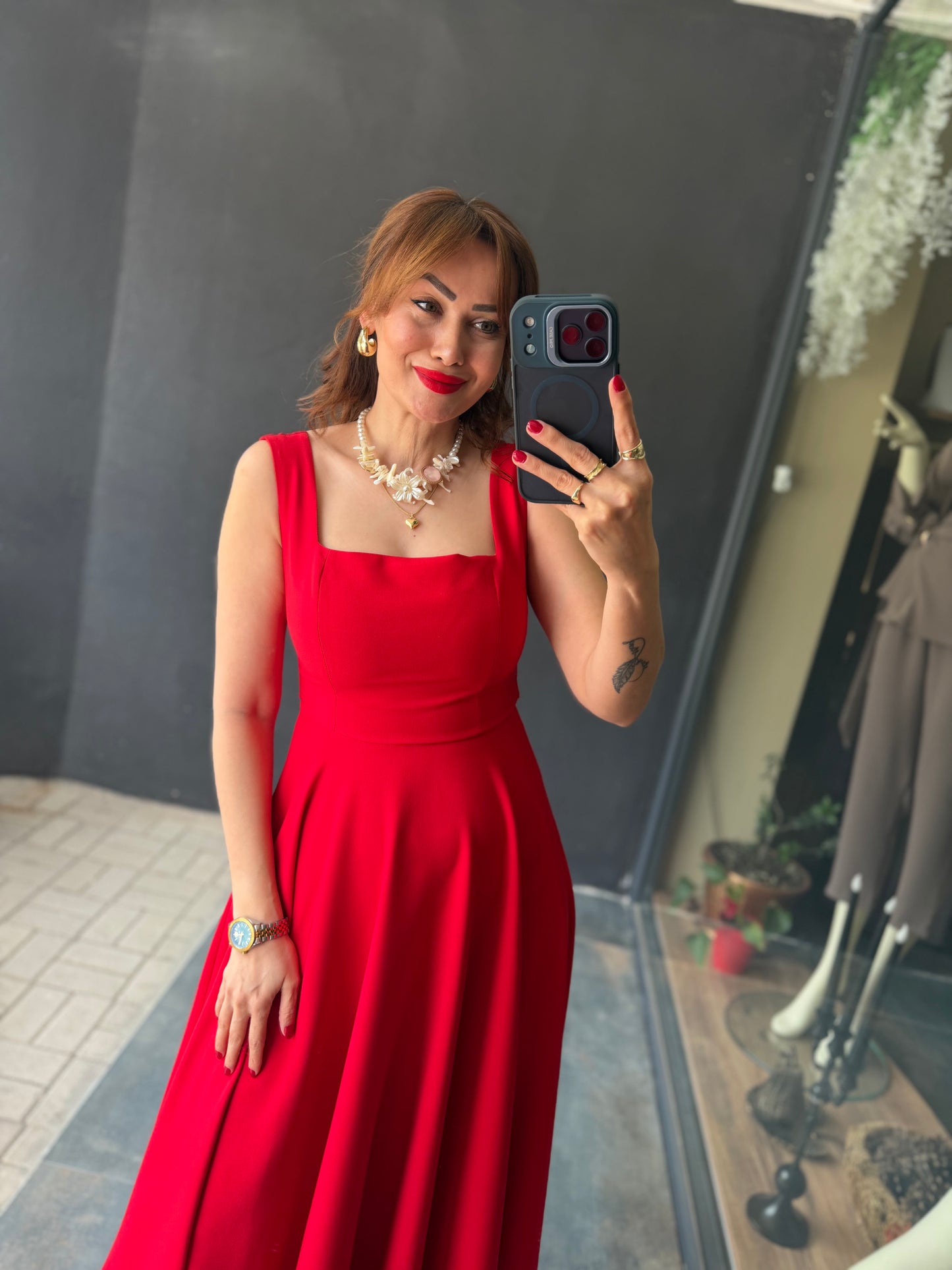 Mathilda Kırmızı Midi Elbise