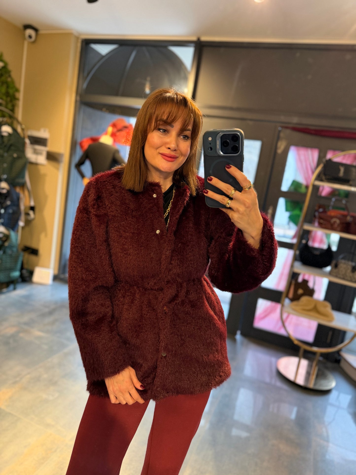 Alora Bordo Astarlı Kürk Mont