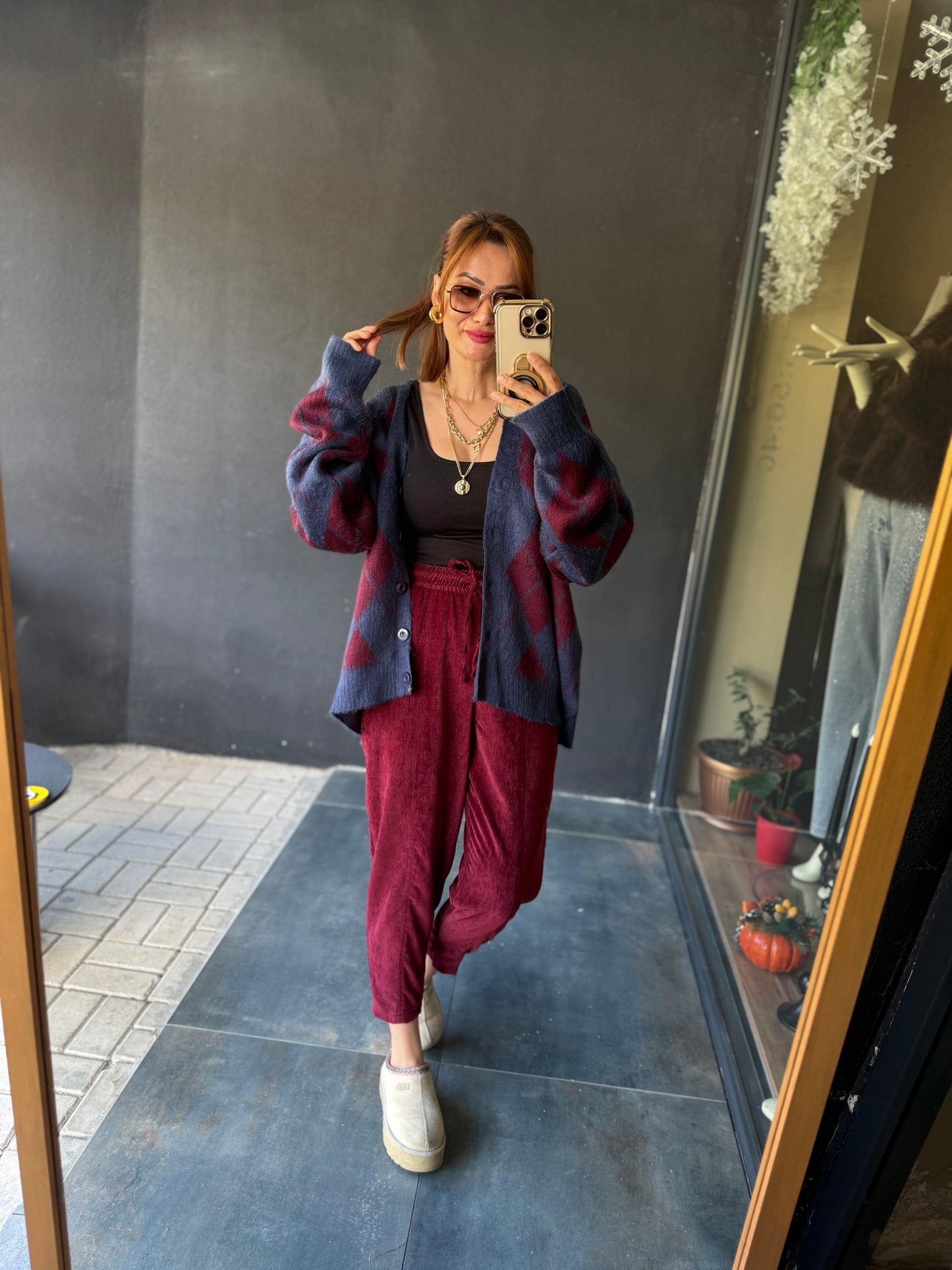 Sorry Bordo Kadife Pantolon