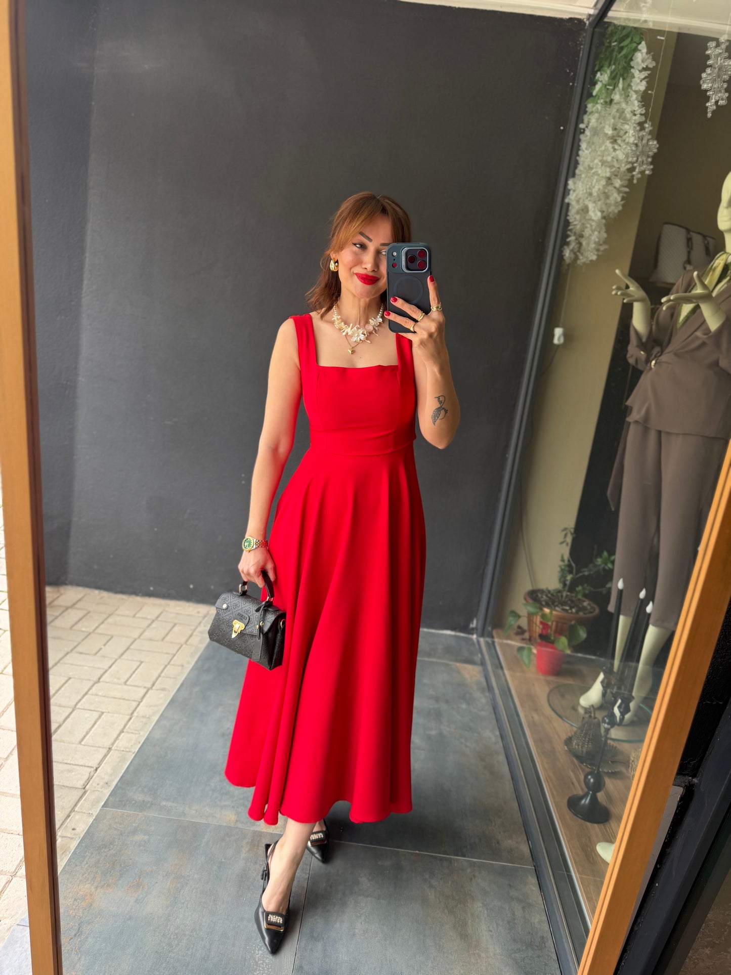 Mathilda Kırmızı Midi Elbise