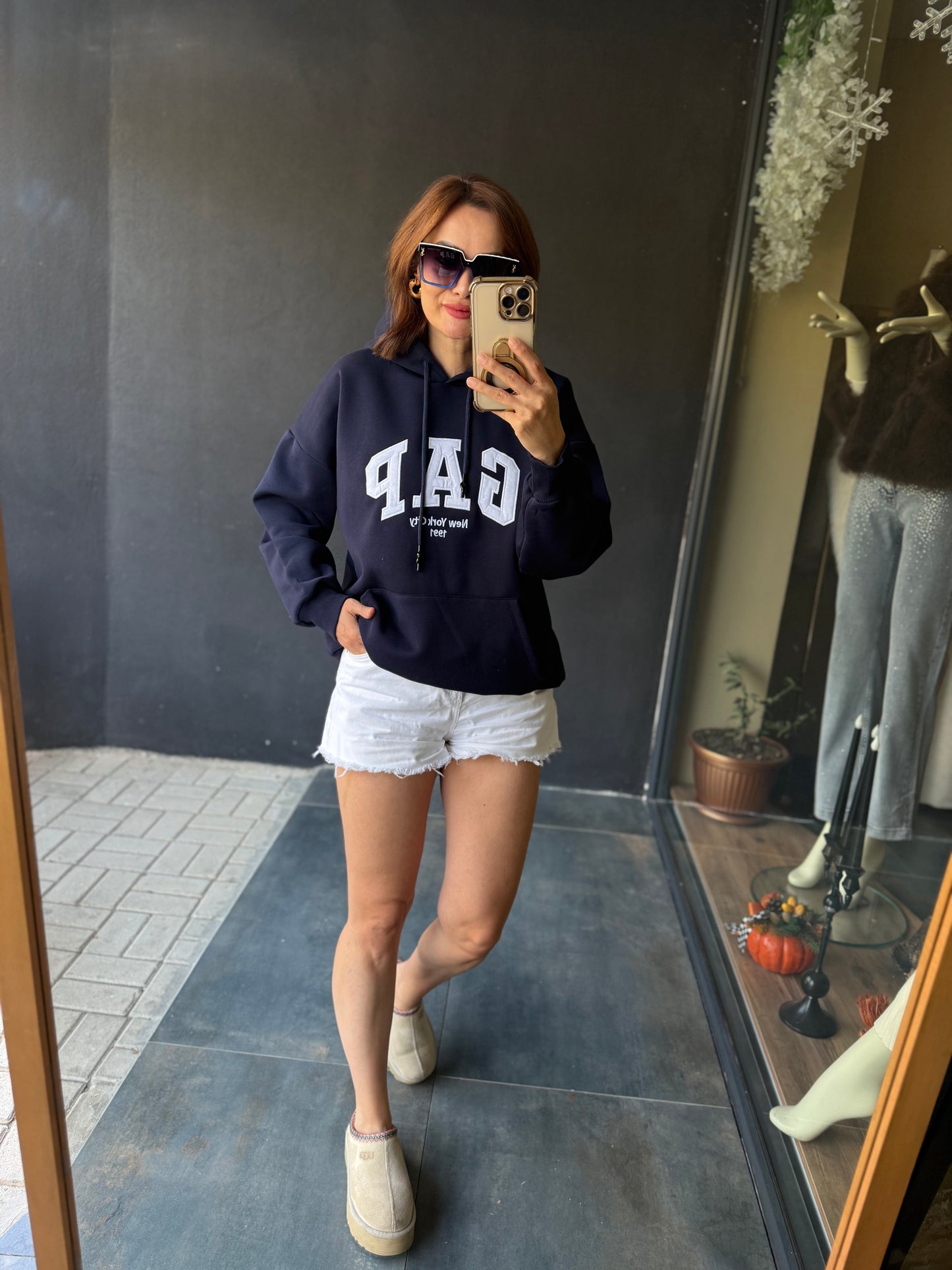 Muvy Lacivert Kabartmalı Sweatshirt