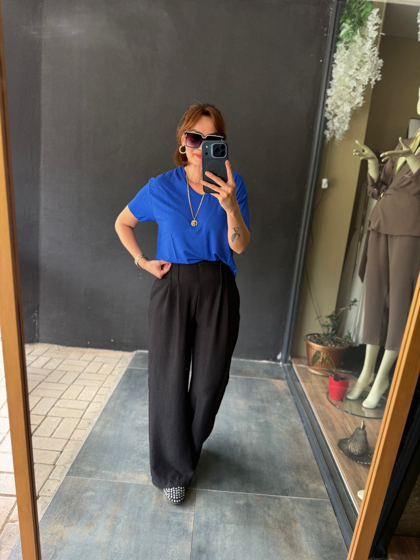 Siyah Palazzo Pantolon /T-Shirt Takım