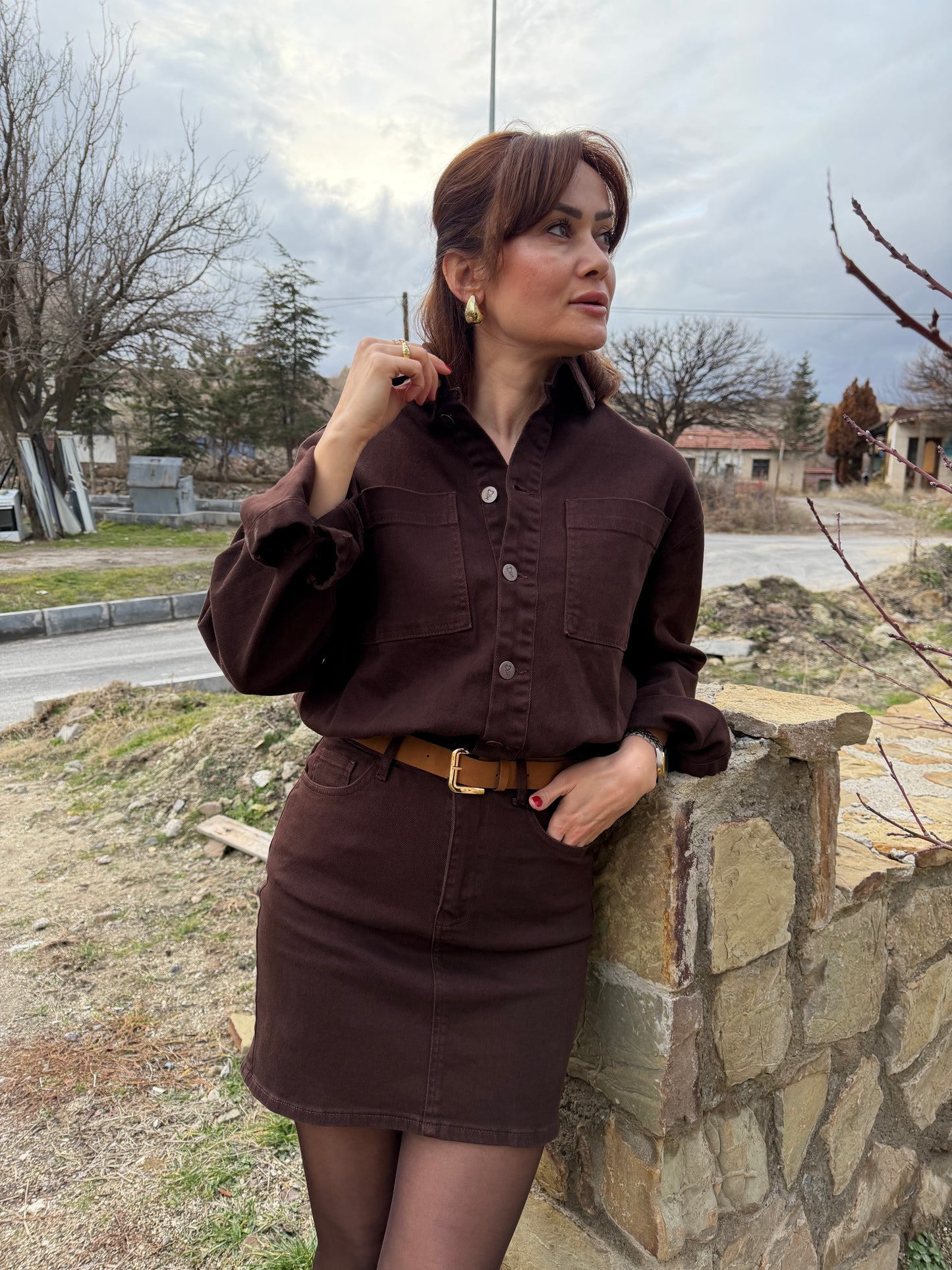 Xlove Kahve Toparlayıcı Jean Elbise