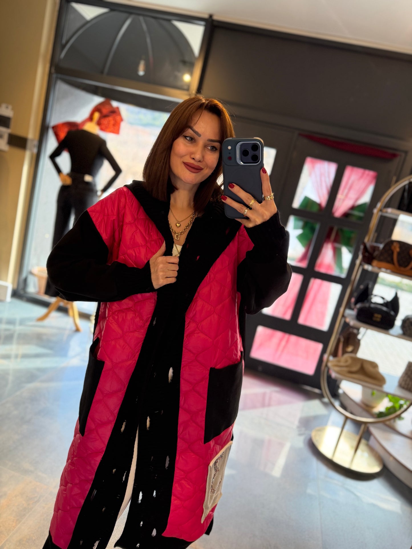 Linen Pembe Capitone Detay Hırka