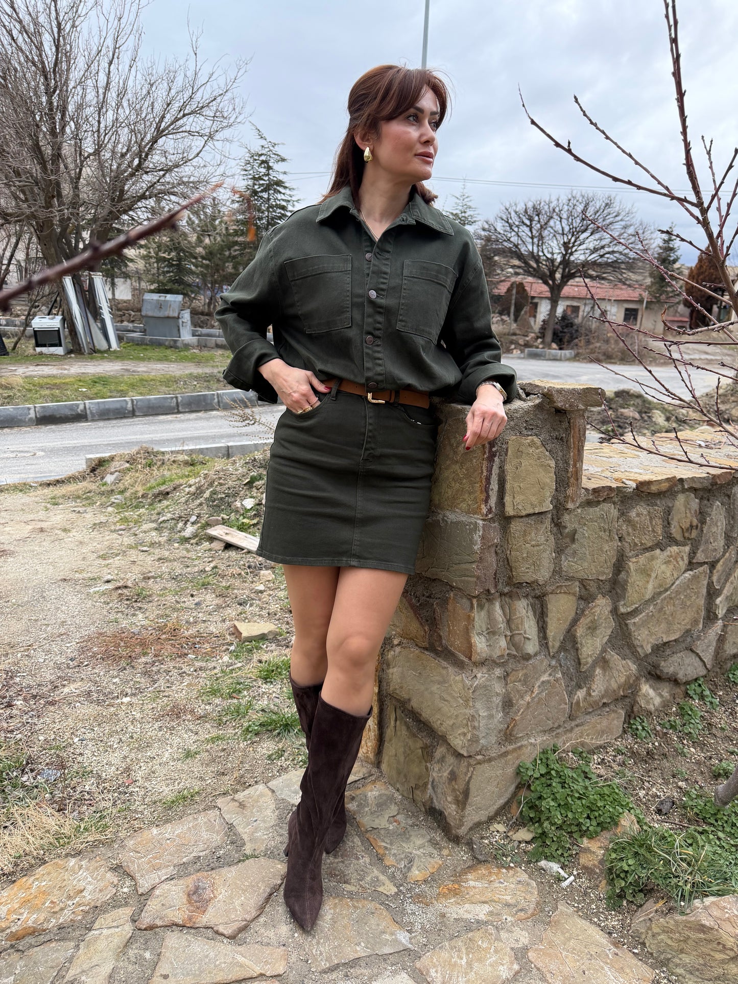 Xlove Haki Toparlayıcı Jean Elbise