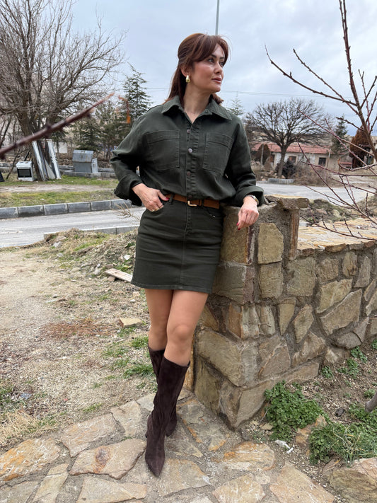 Xlove Haki Toparlayıcı Jean Elbise