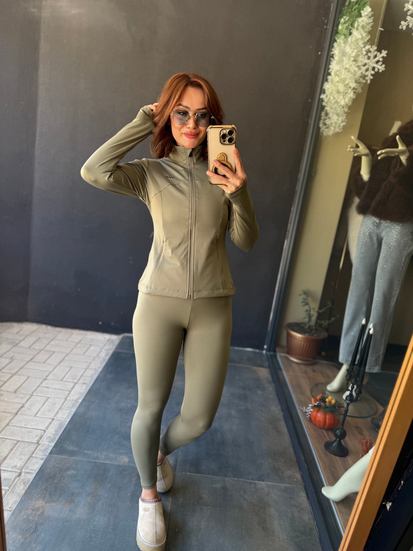 Elen Haki Modal Tayt & Sweat Takım