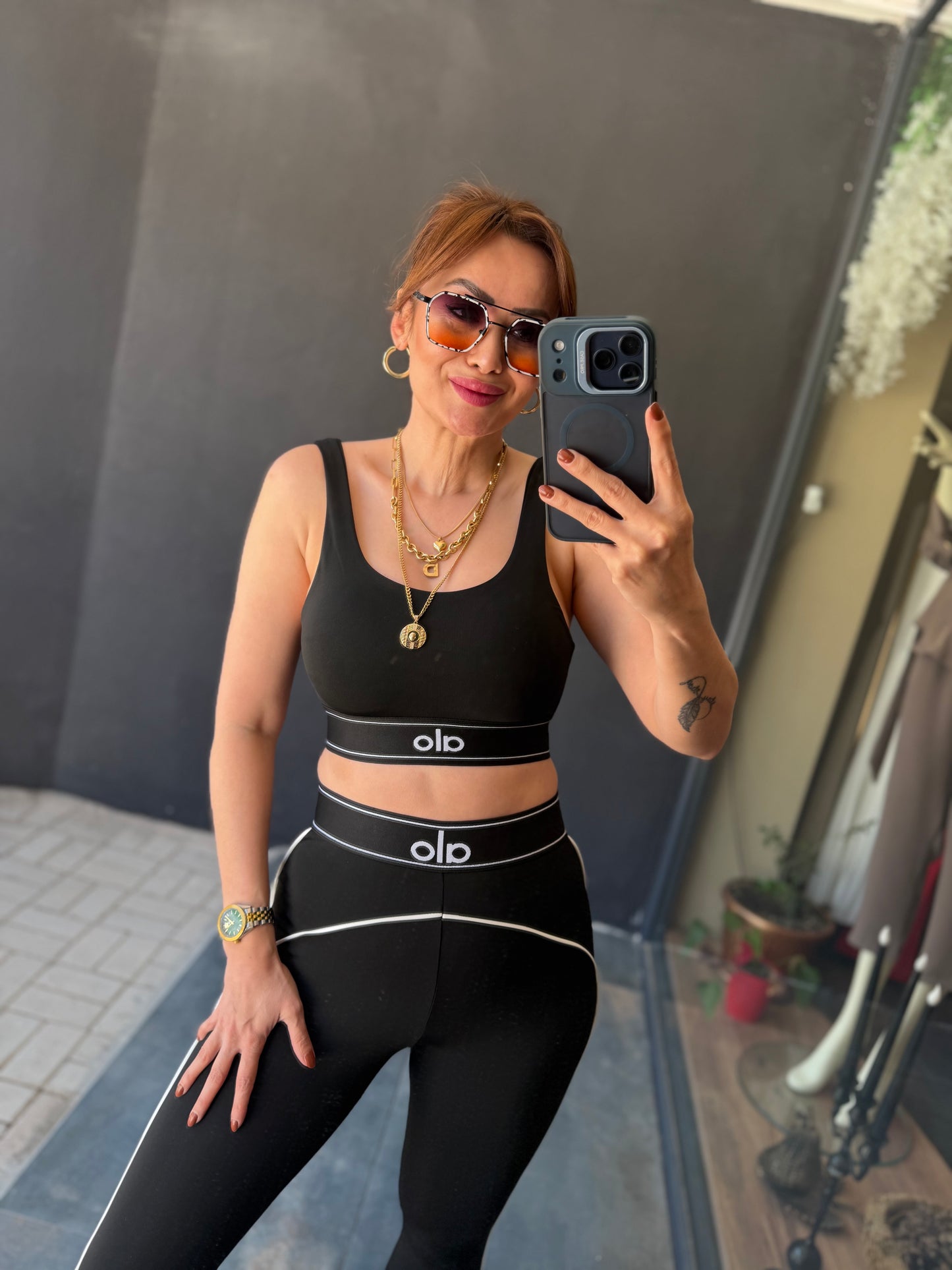 Ronali Siyah Tayt & Crop Takım