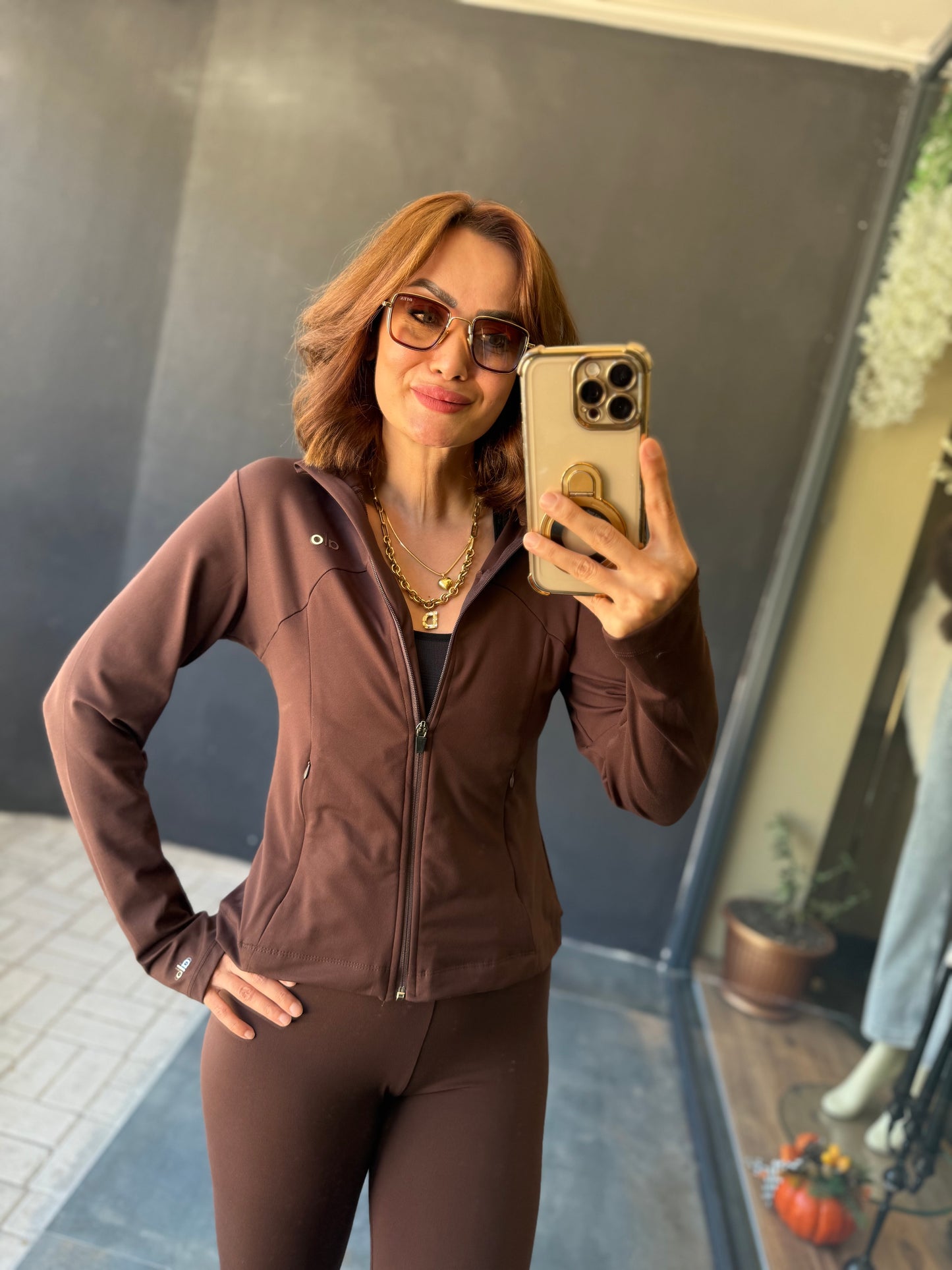 Elen Kahve Modal Tayt & Sweat Takım