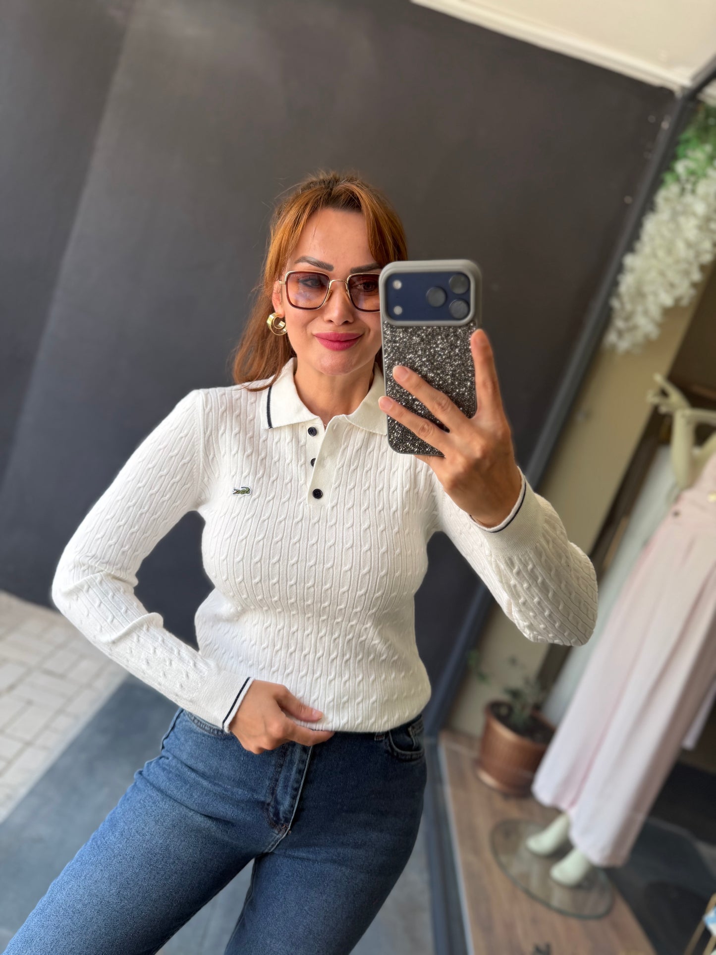 Mirelle Beyaz Polo Yaka Triko