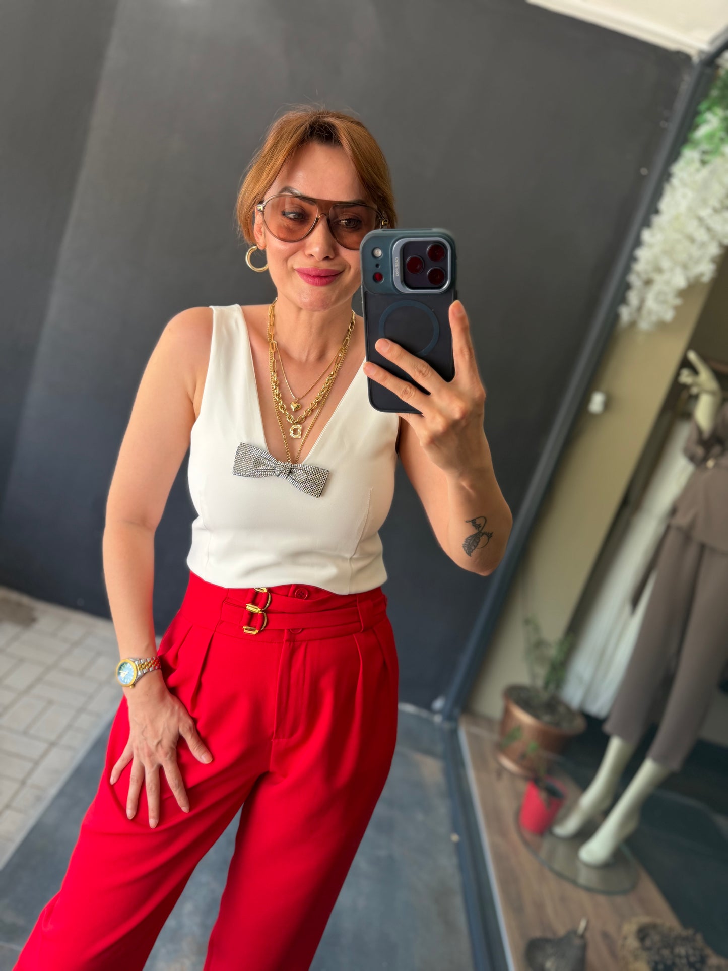 Kırmızı Pantolon & Bluz Kombin