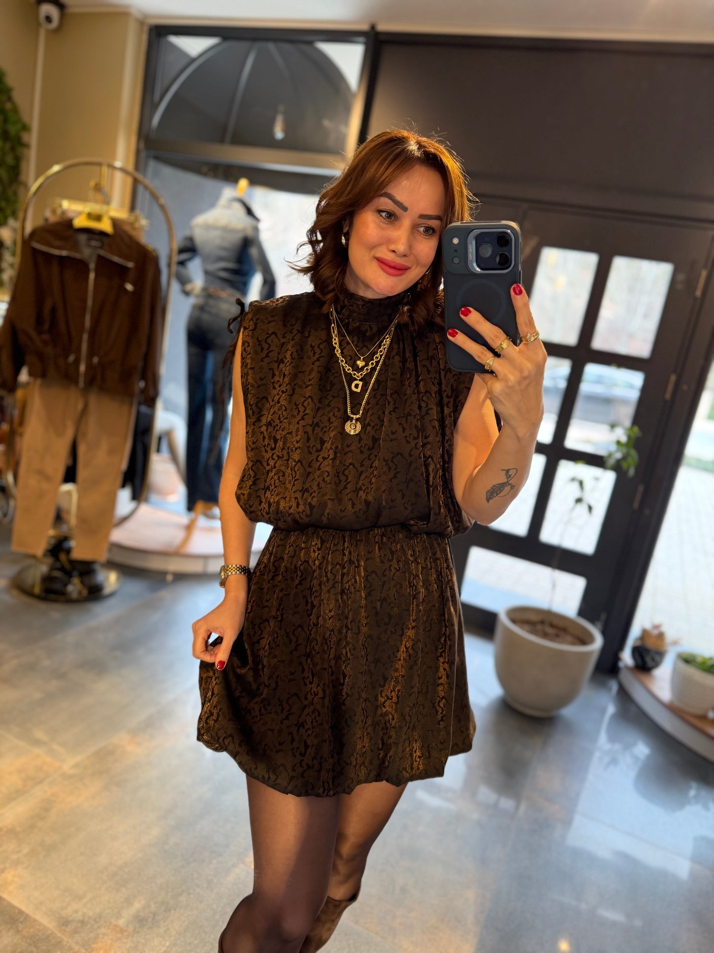 Treyo Kahve Balon Elbise