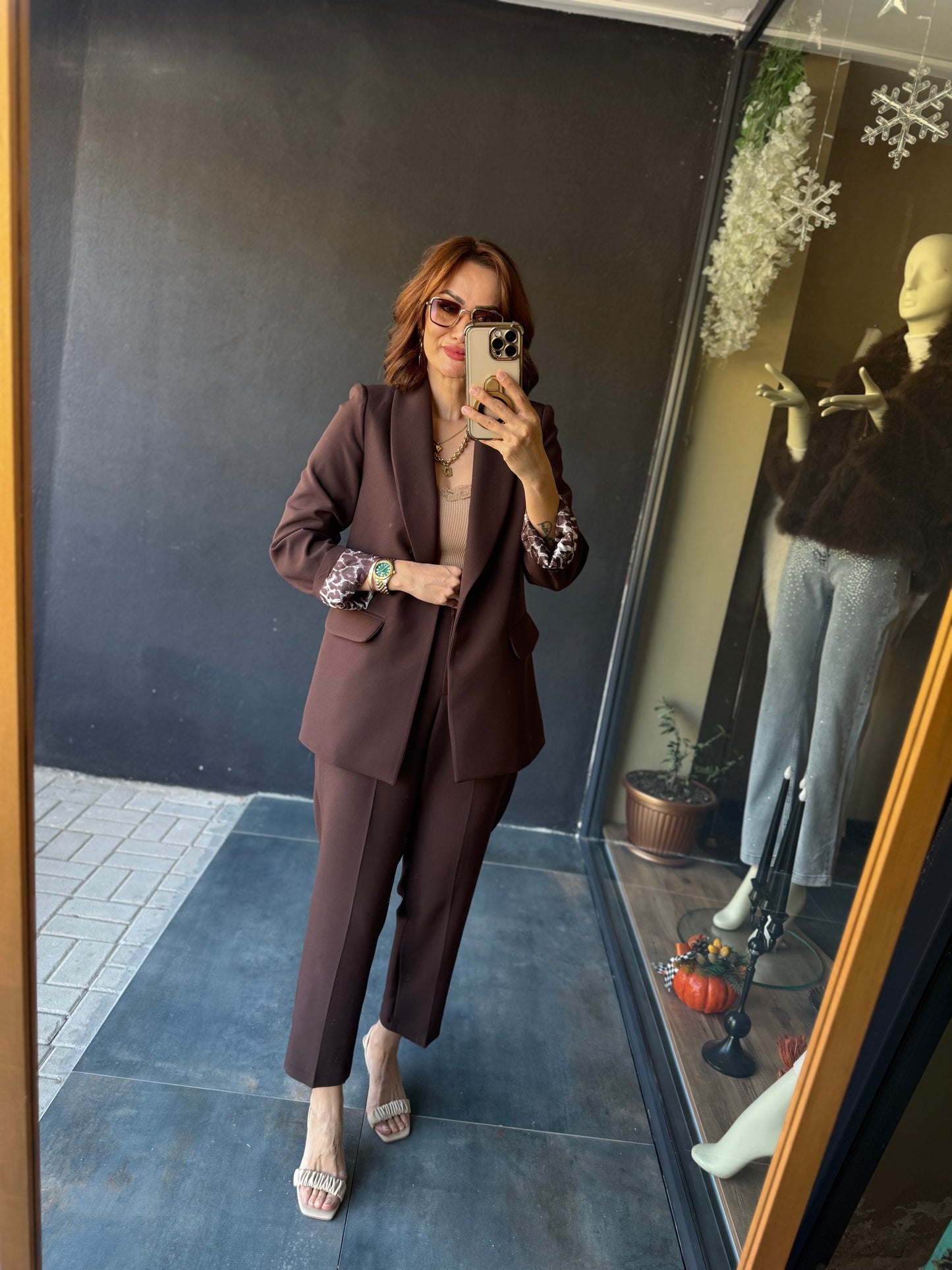 Melanj Kahve Ceket & Pantolon Takım