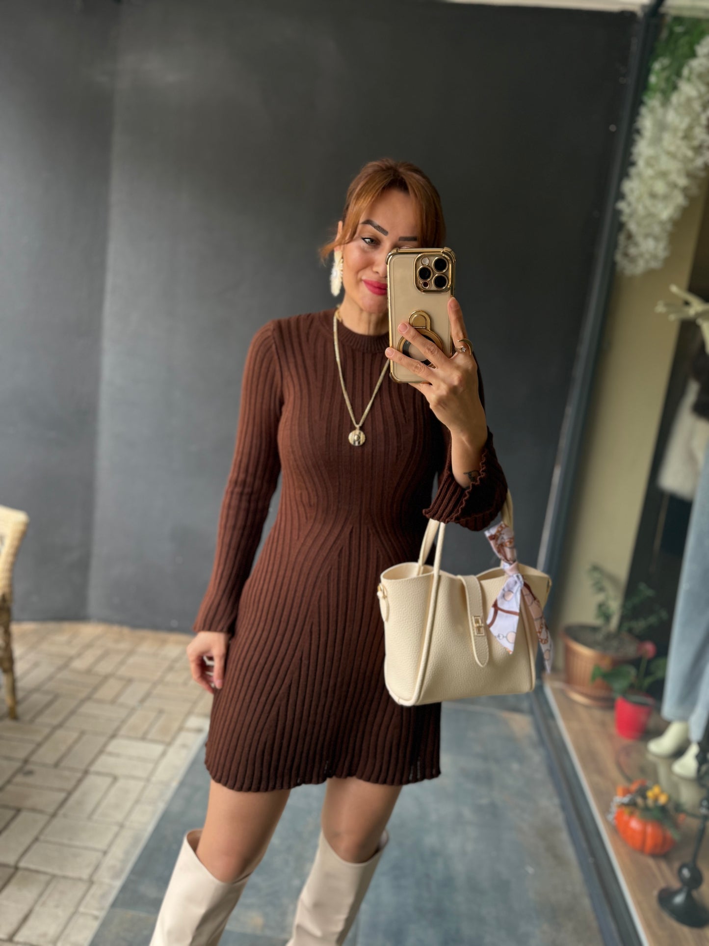 Silva Kahve Triko Elbise