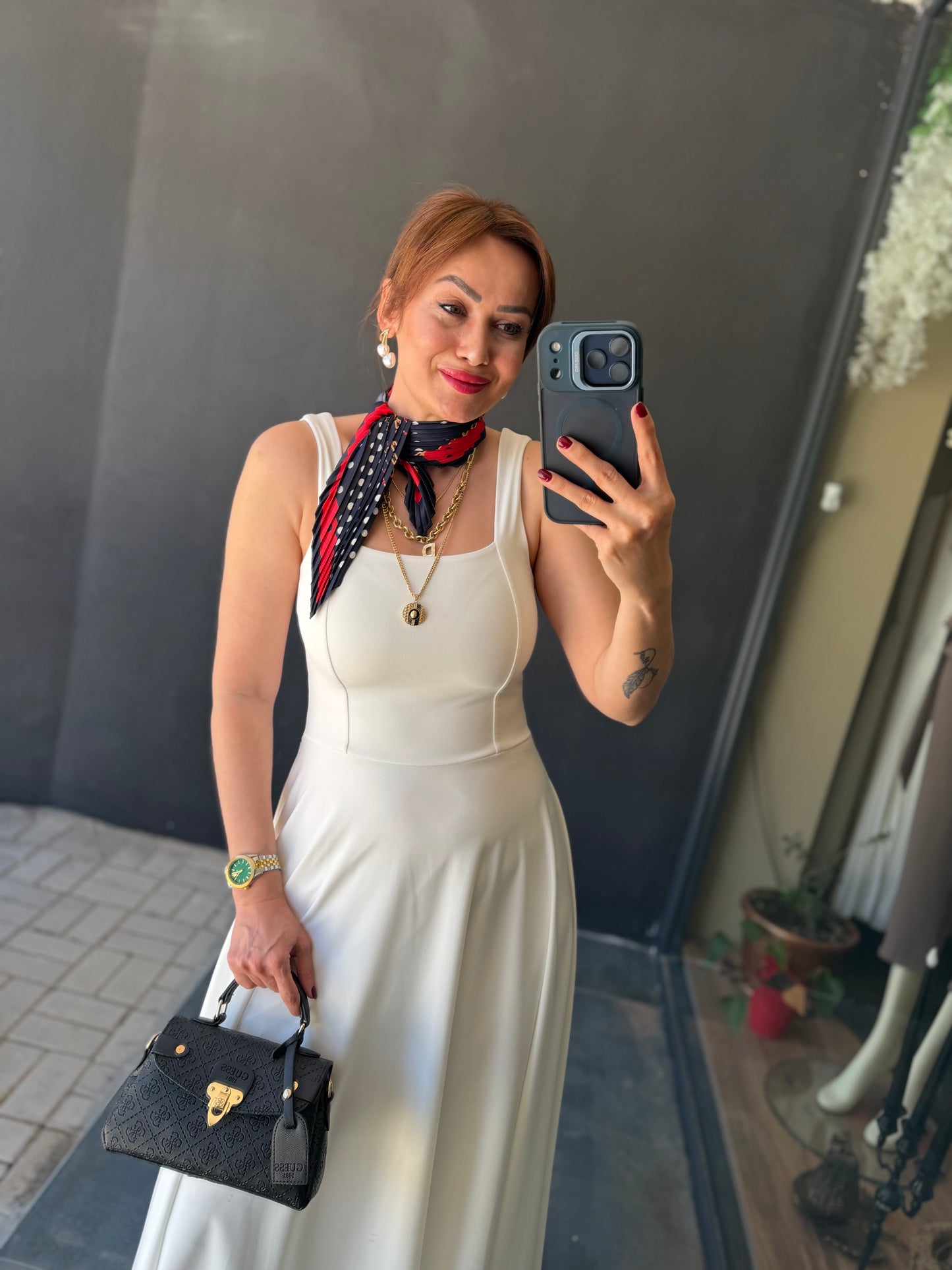 Mathilda Beyaz Midi Elbise