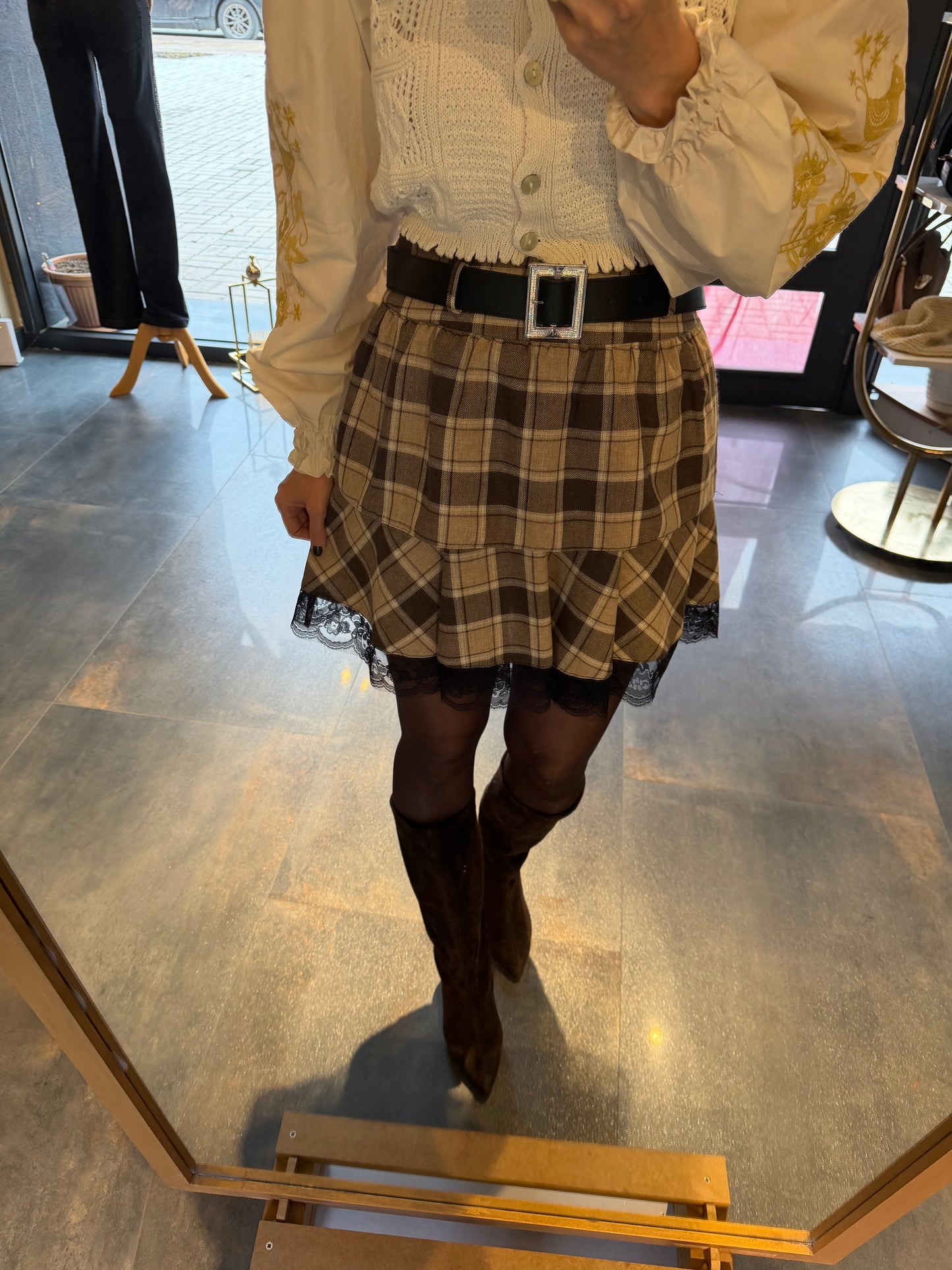 Livin Kahve Kareli Etek