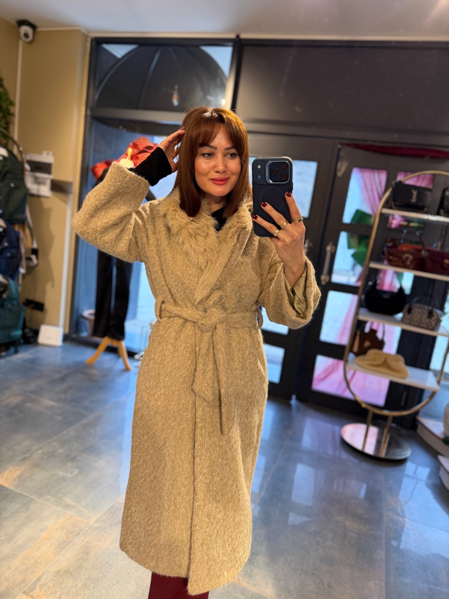 Fancy Bej Keçe Astarlı Mont