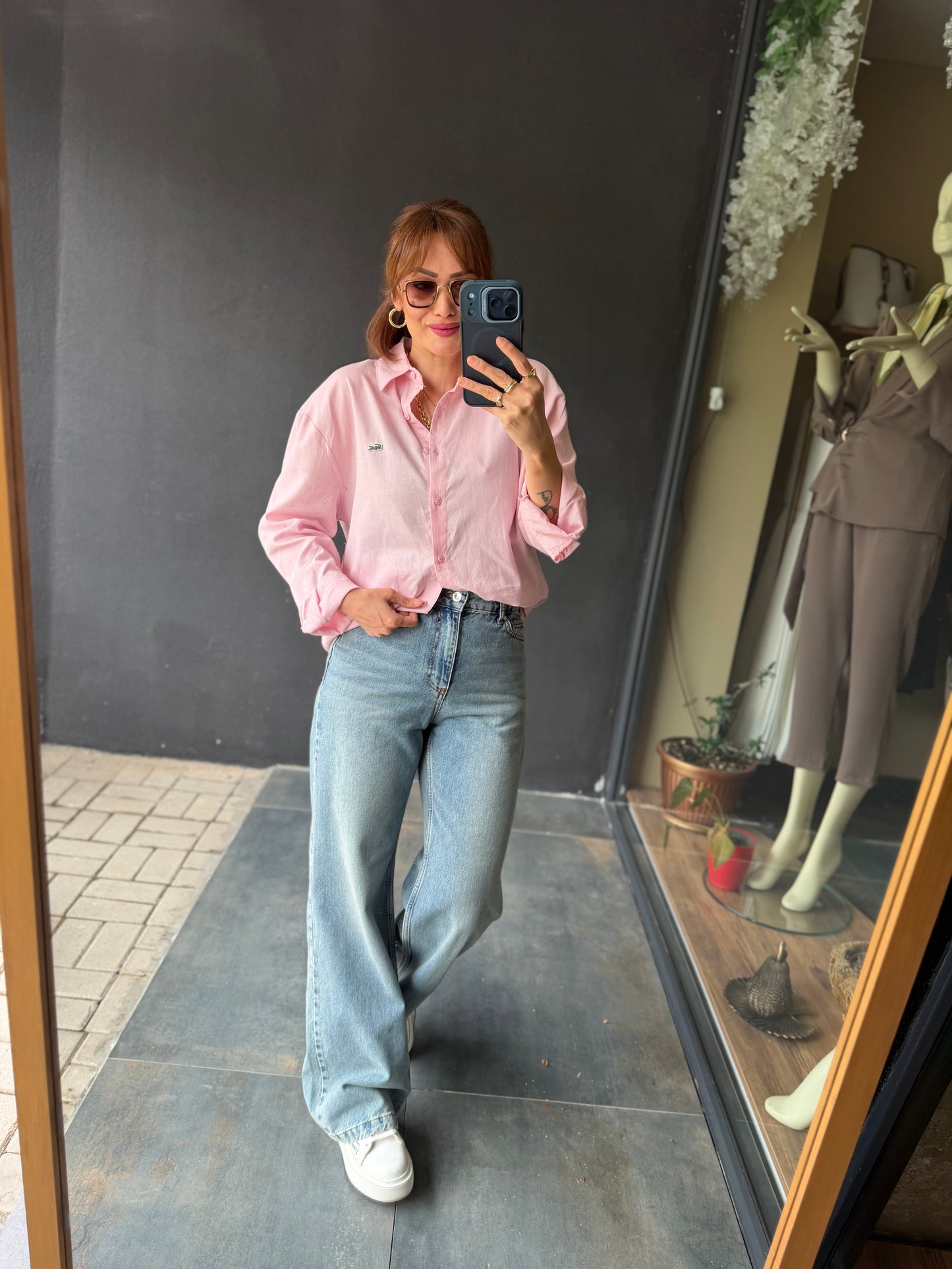 Soft Touch Pembe Oversize Kadın Gömlek