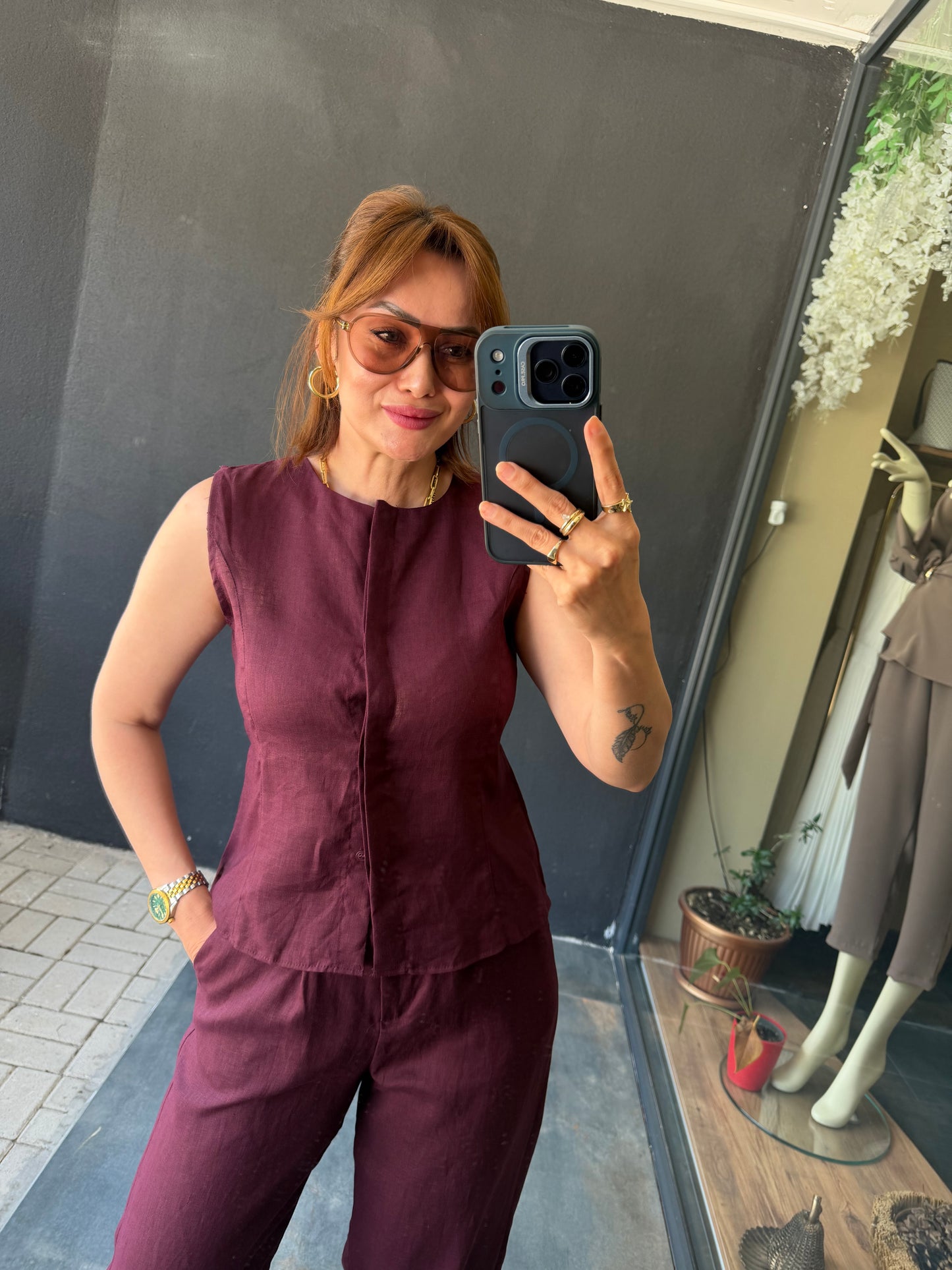 Bordo Premium Keten İkili Takım