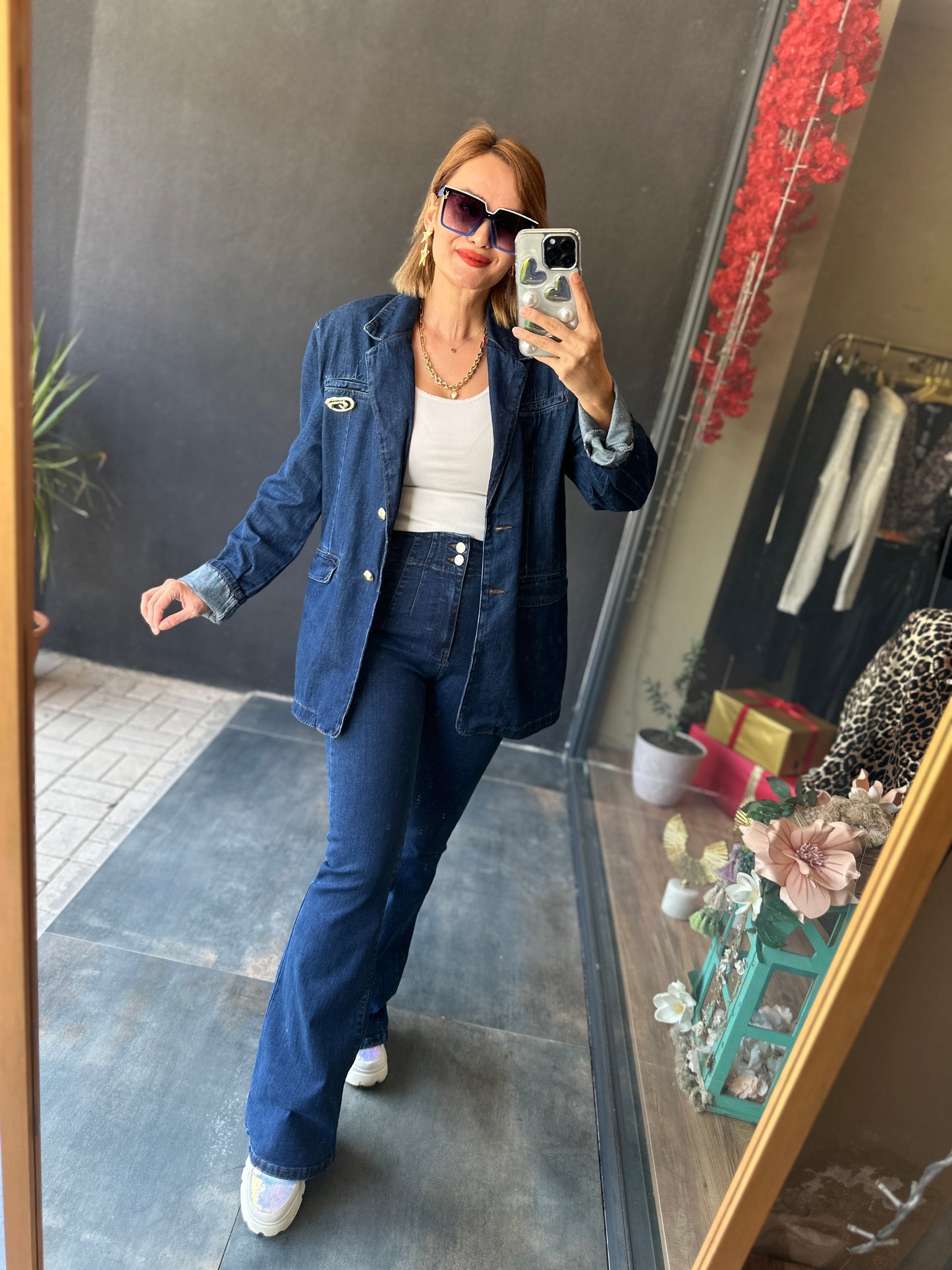 Riva Broşlu Blazer Jean Takım