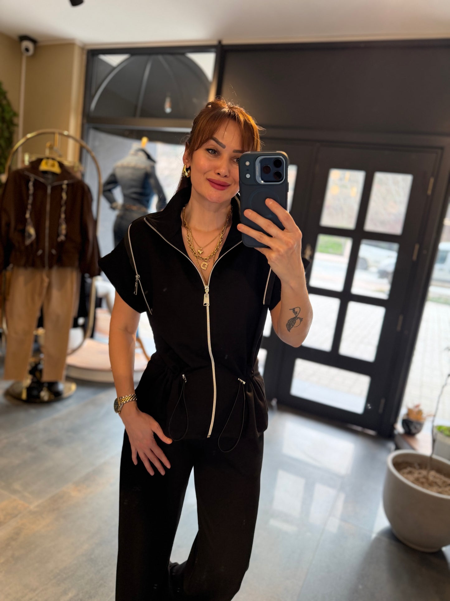 Lume Fermuar Detaylı Siyah Modal Takım