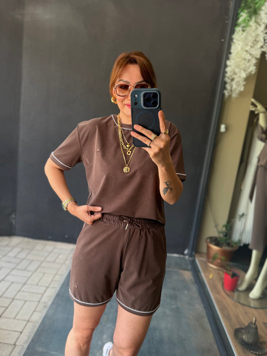Günlük Basic Şortlu Kadın Takım Kahve