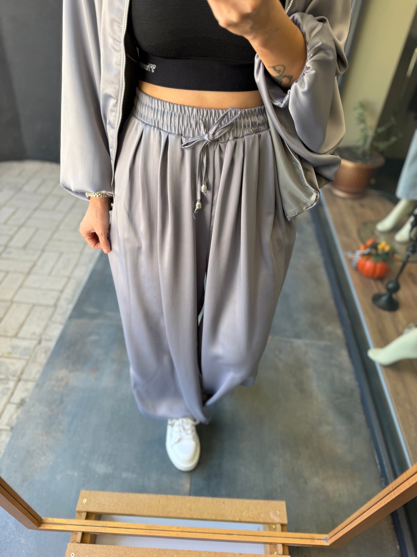 Cardinal Gri Saten Bomber Takım