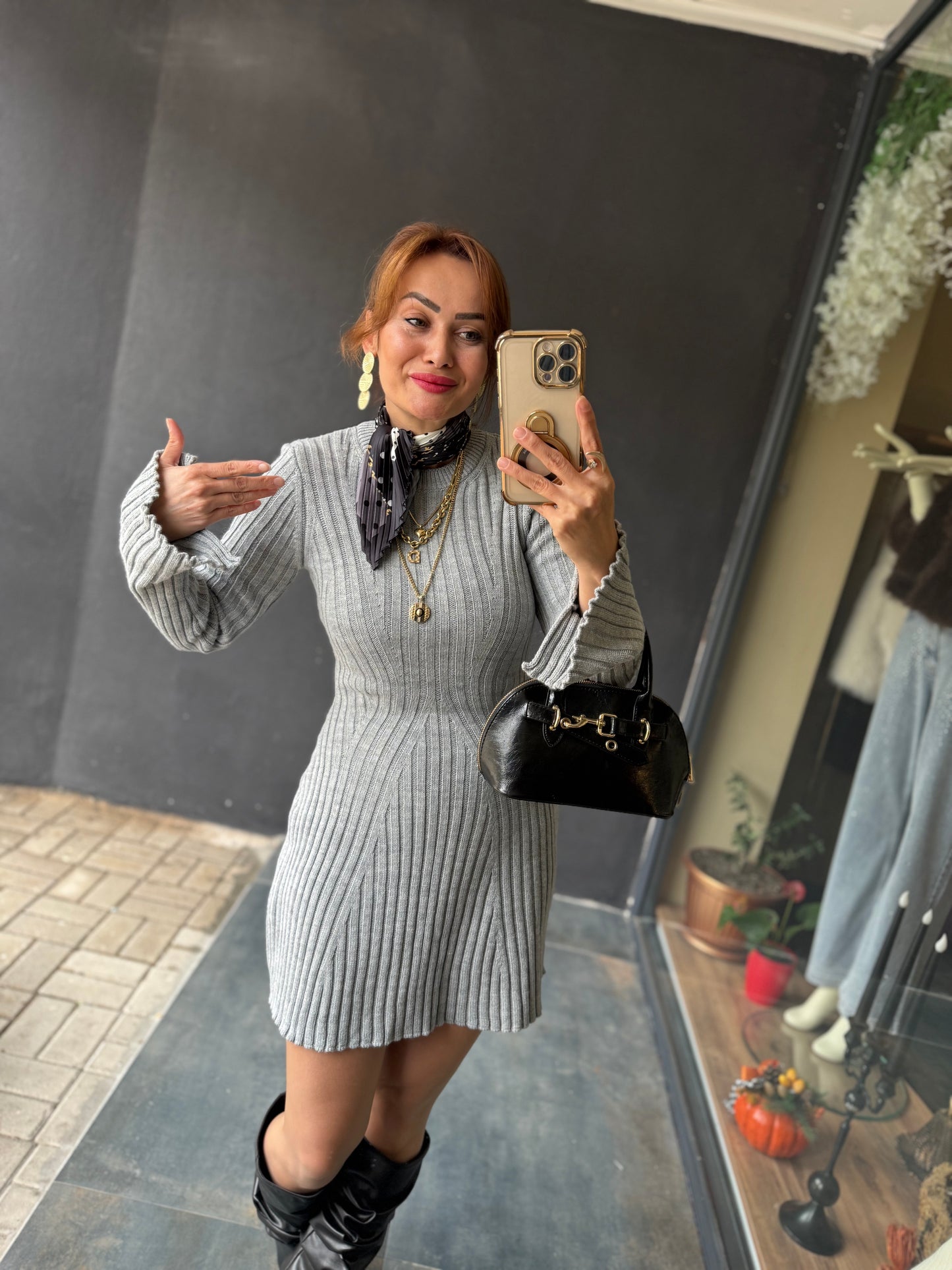 Silva Gri Triko Elbise