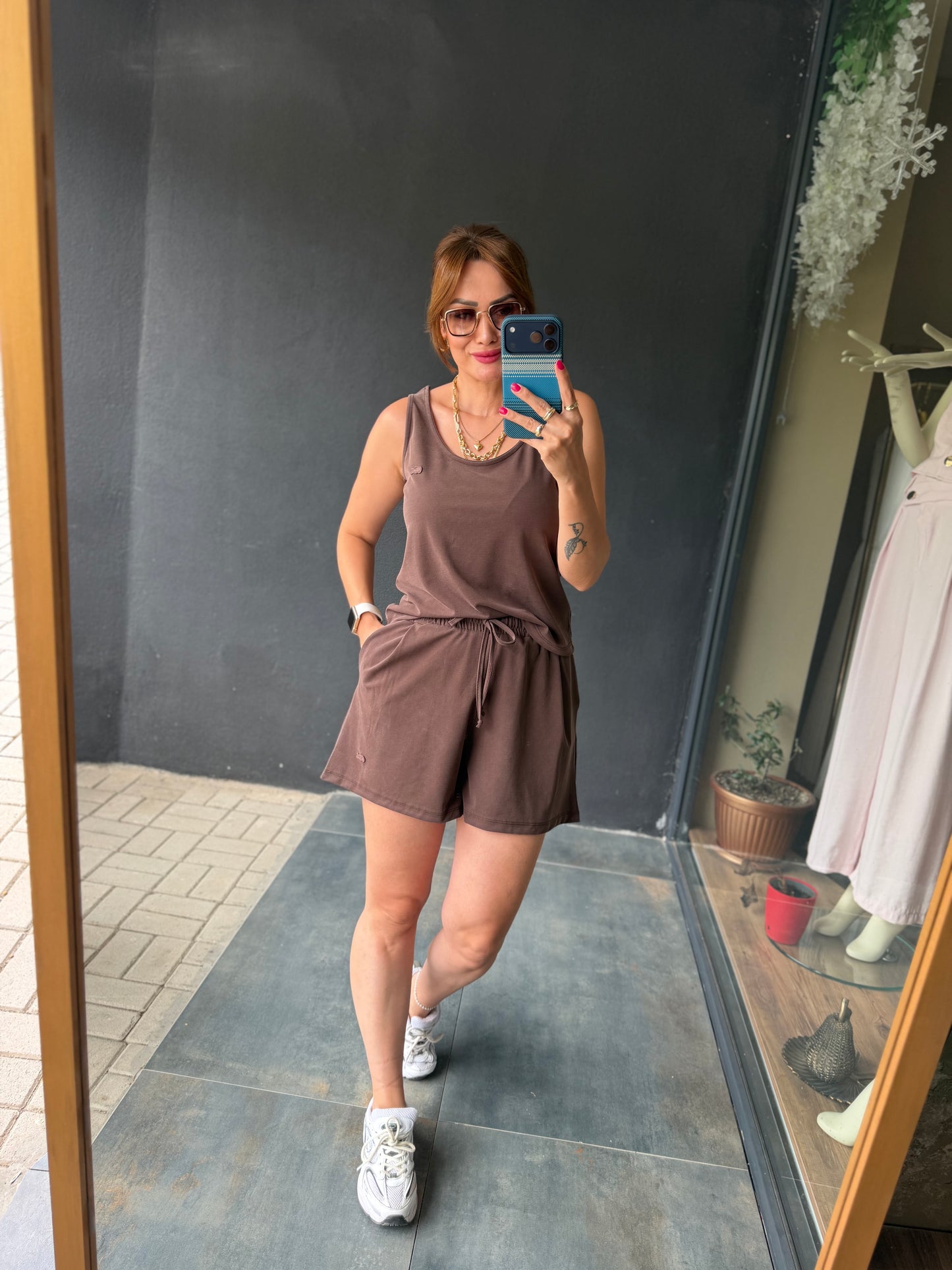 Kahve Aura Modal Şort Takım
