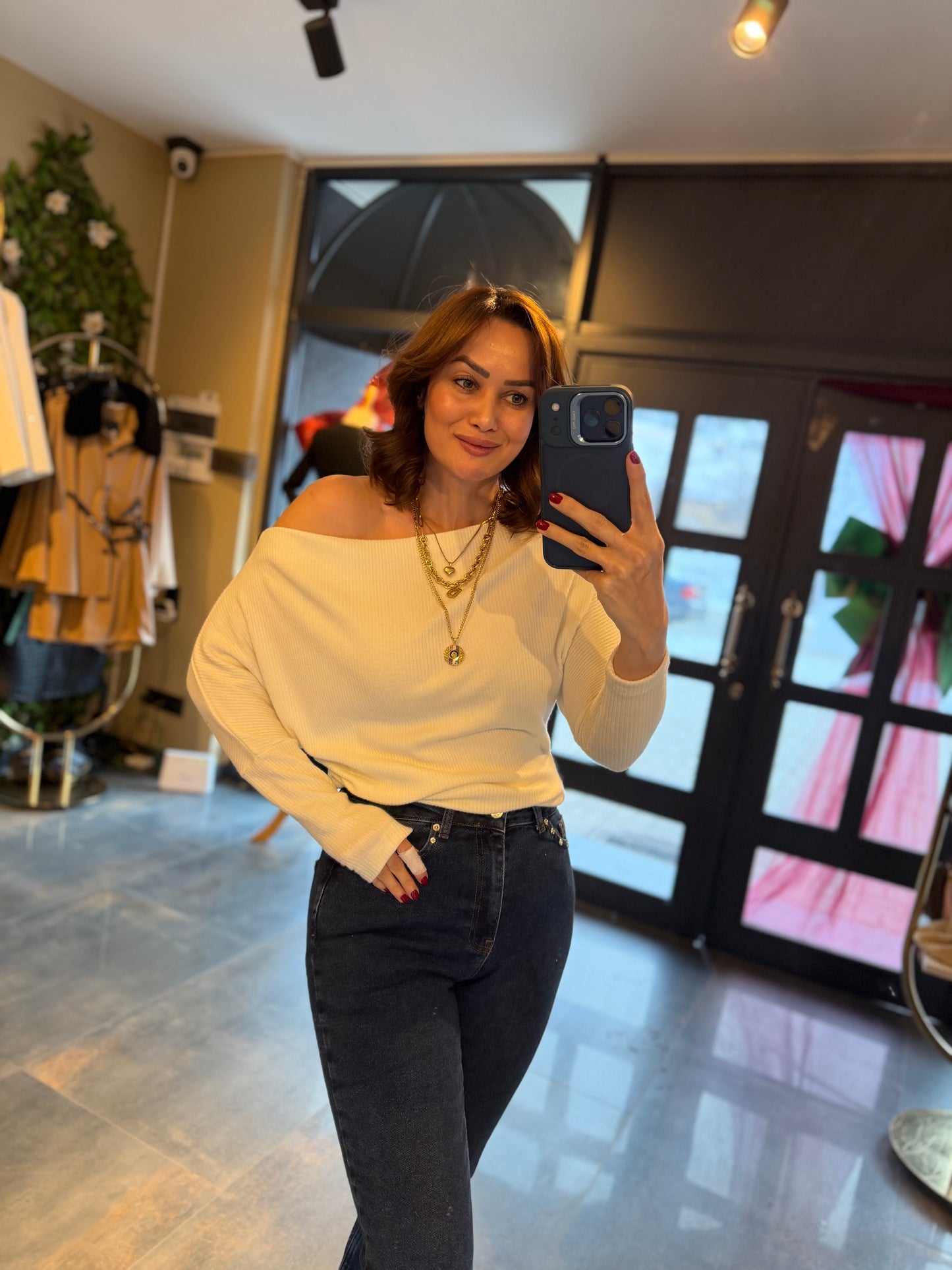 Mysecret Beyaz Kayık Yaka Fitilli Bluz