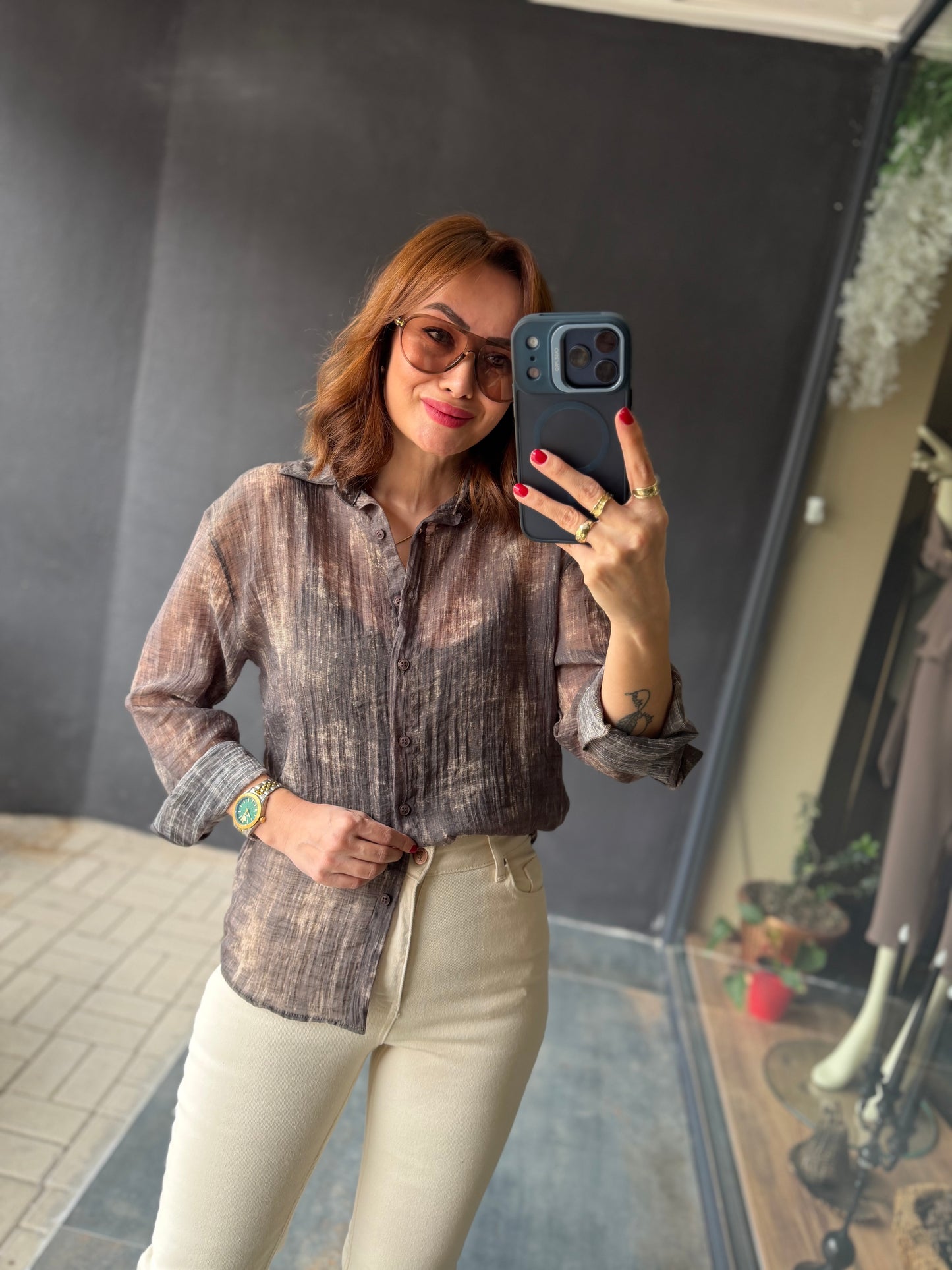 Vilen Kahve Transparan Gömlek