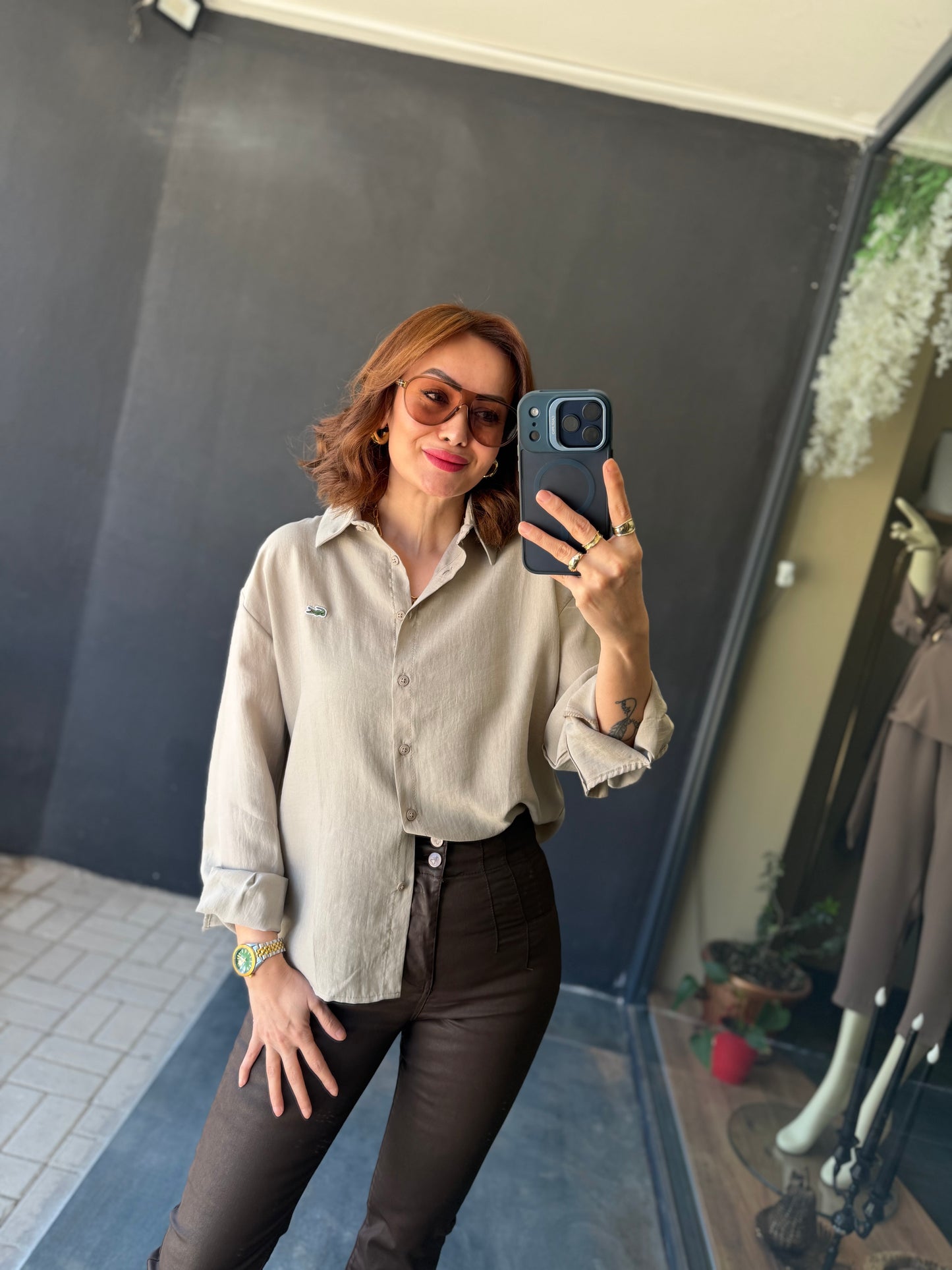 Burn Bej Tensel Gömlek