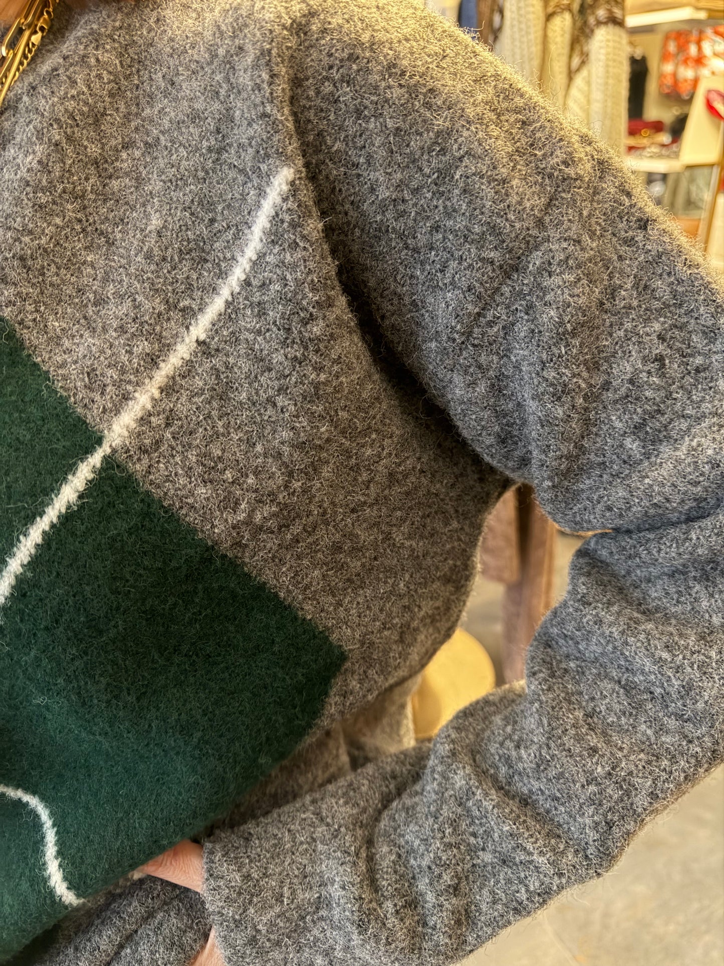 Lucente Gri Baklava Desen Kazak