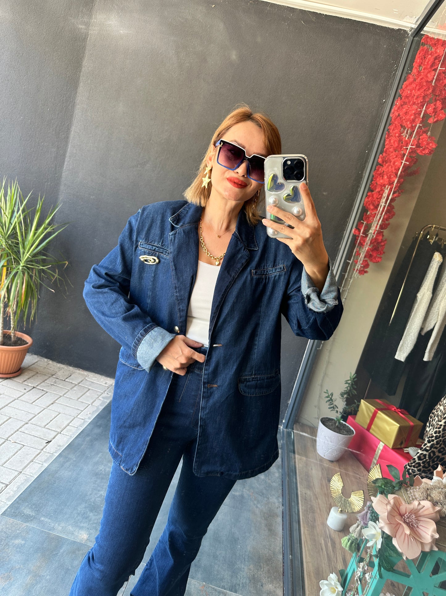 Riva Broşlu Blazer Jean Takım