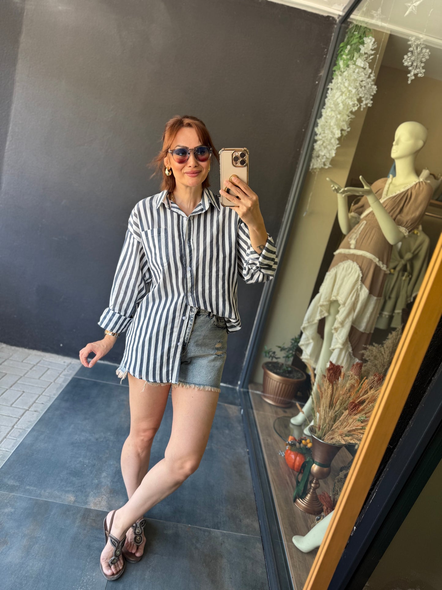 Bısou Lacivert Çizgili Gömlek